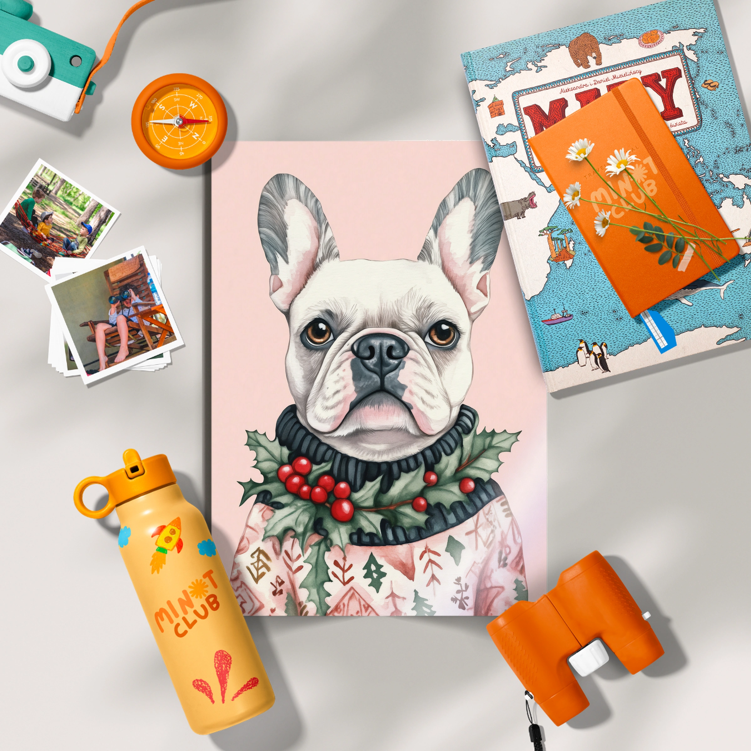 French Bulldog with a Wreath Christmas Print