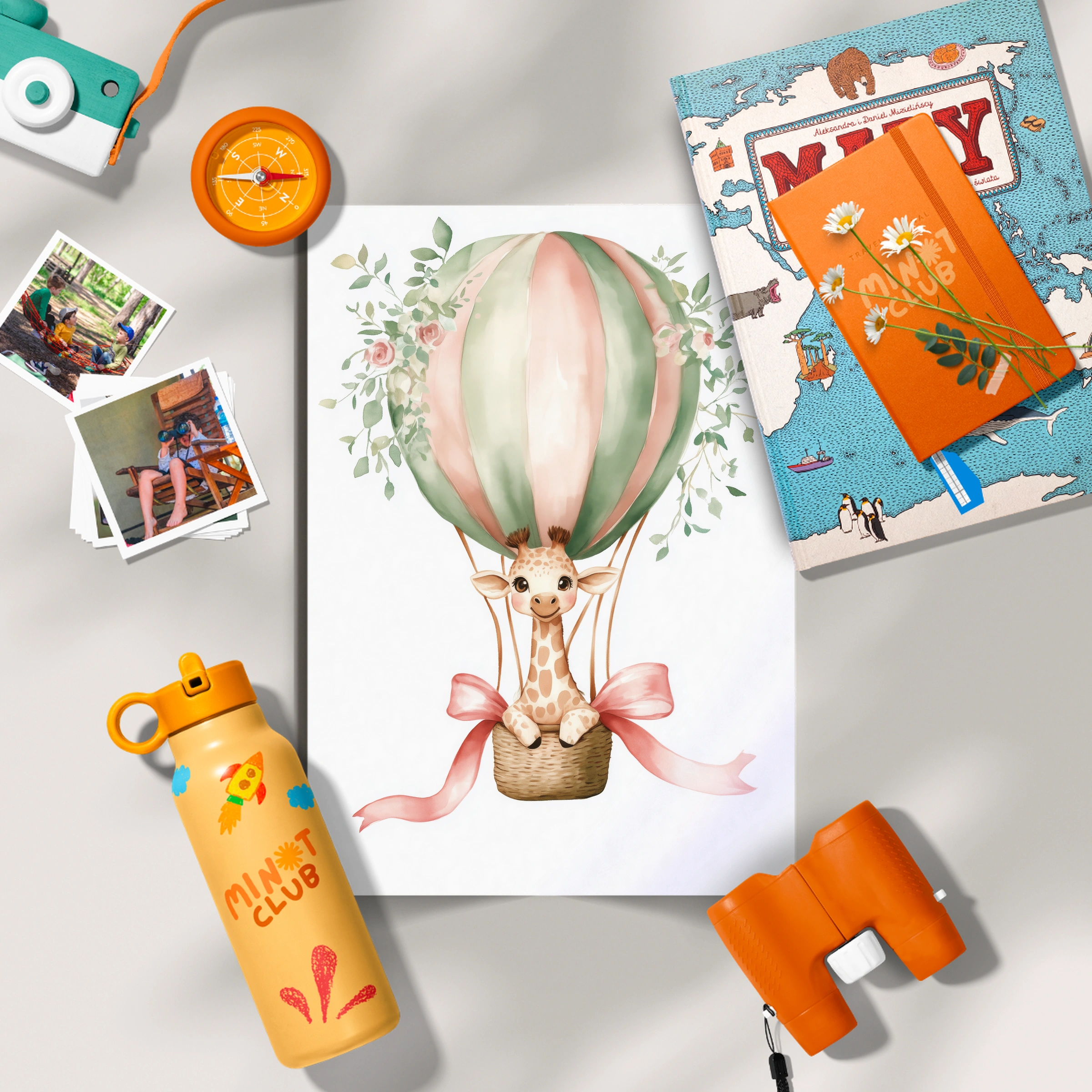 Giraffe Hot Air Balloon Nursery Print