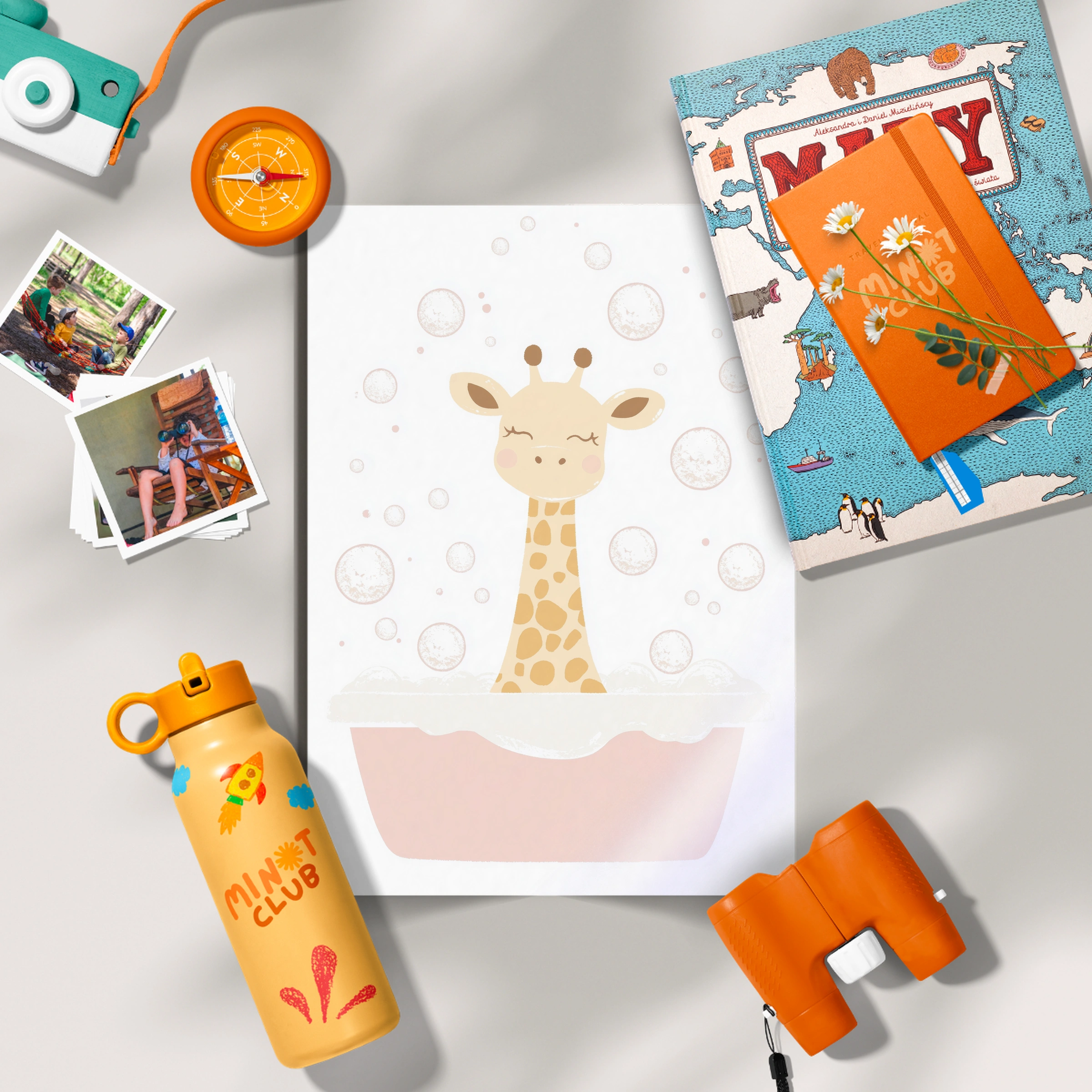 Giraffe in the Bath Nursery Print