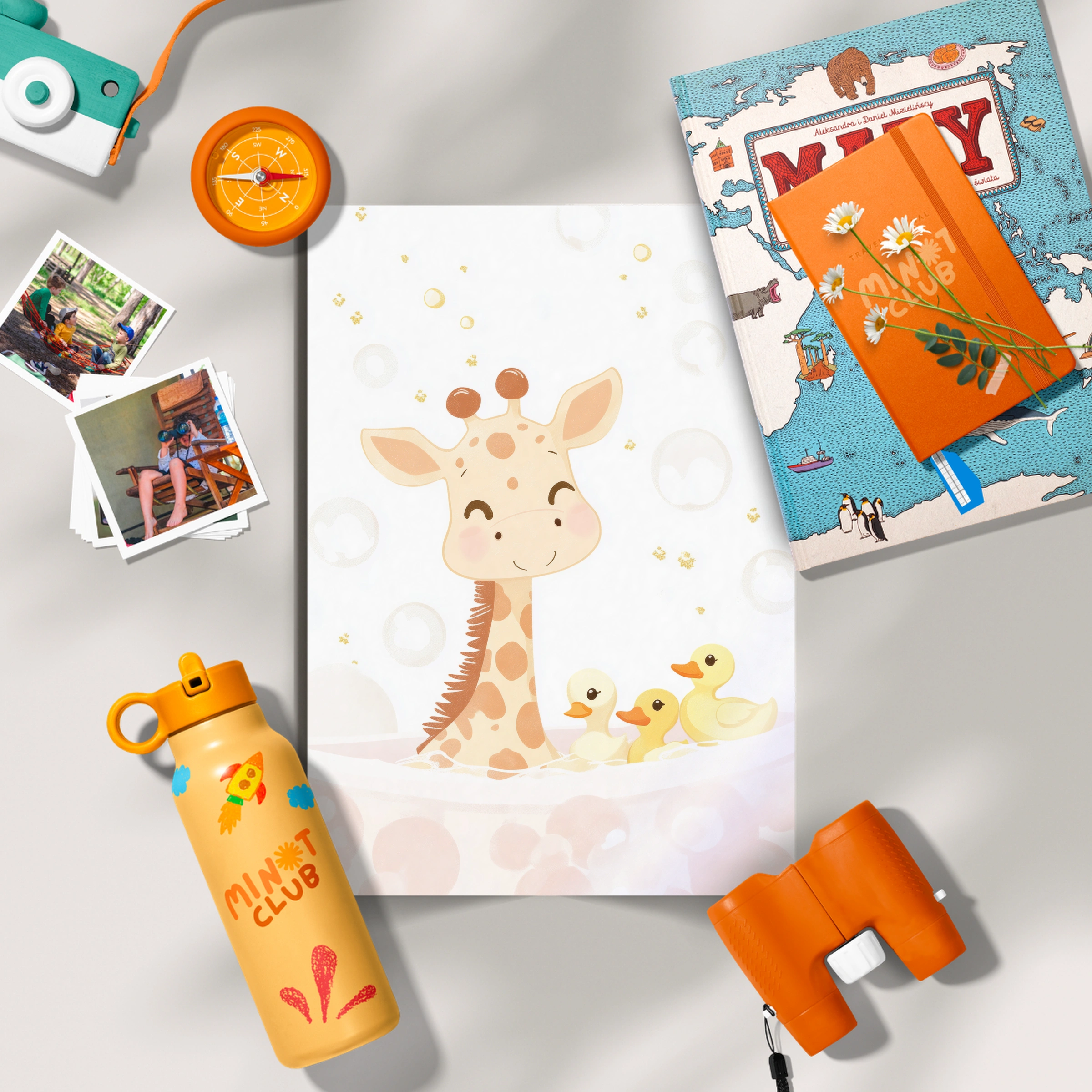 Giraffe in the Bath Two Nursery Print