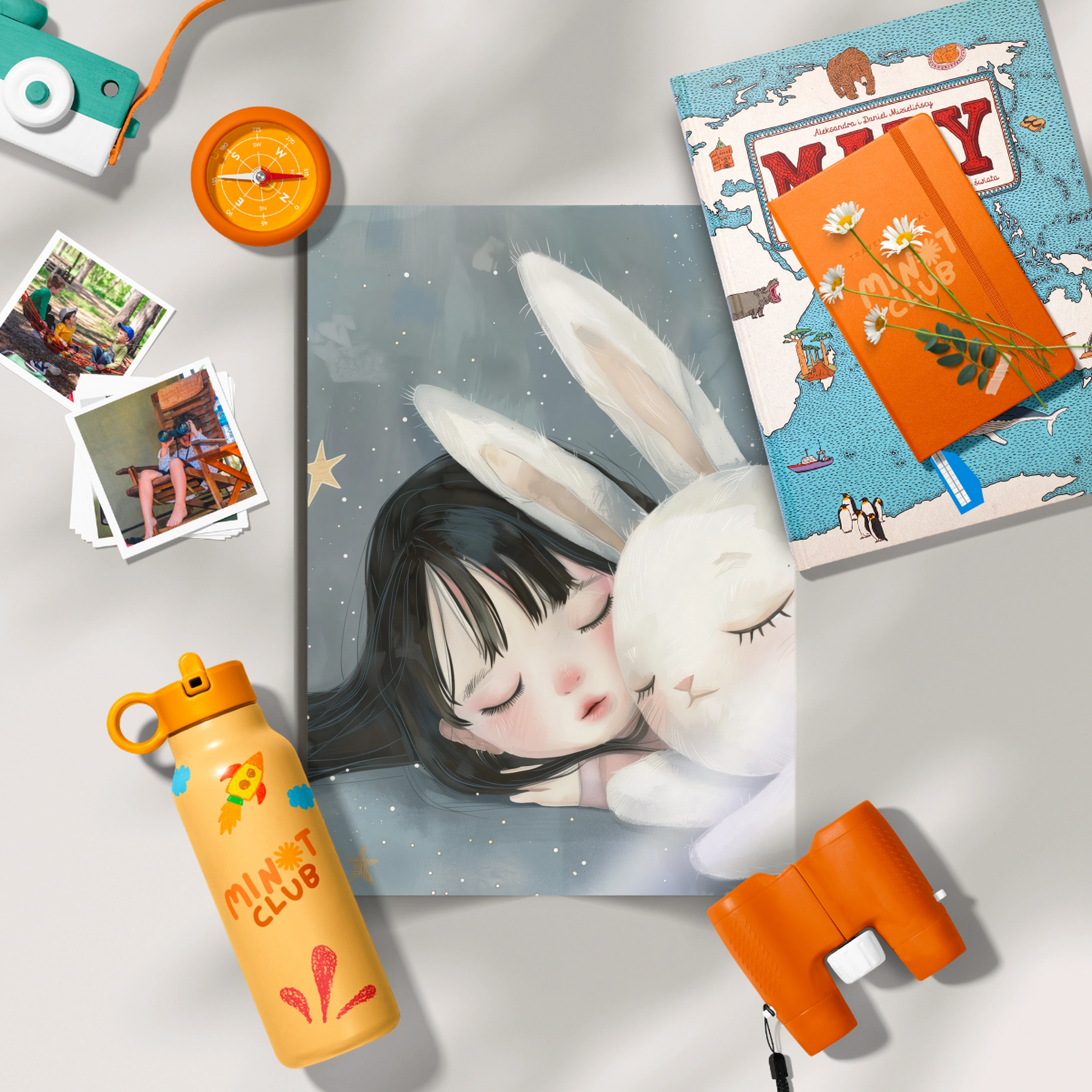 Girl and Bunny Sleeping Nursery Print