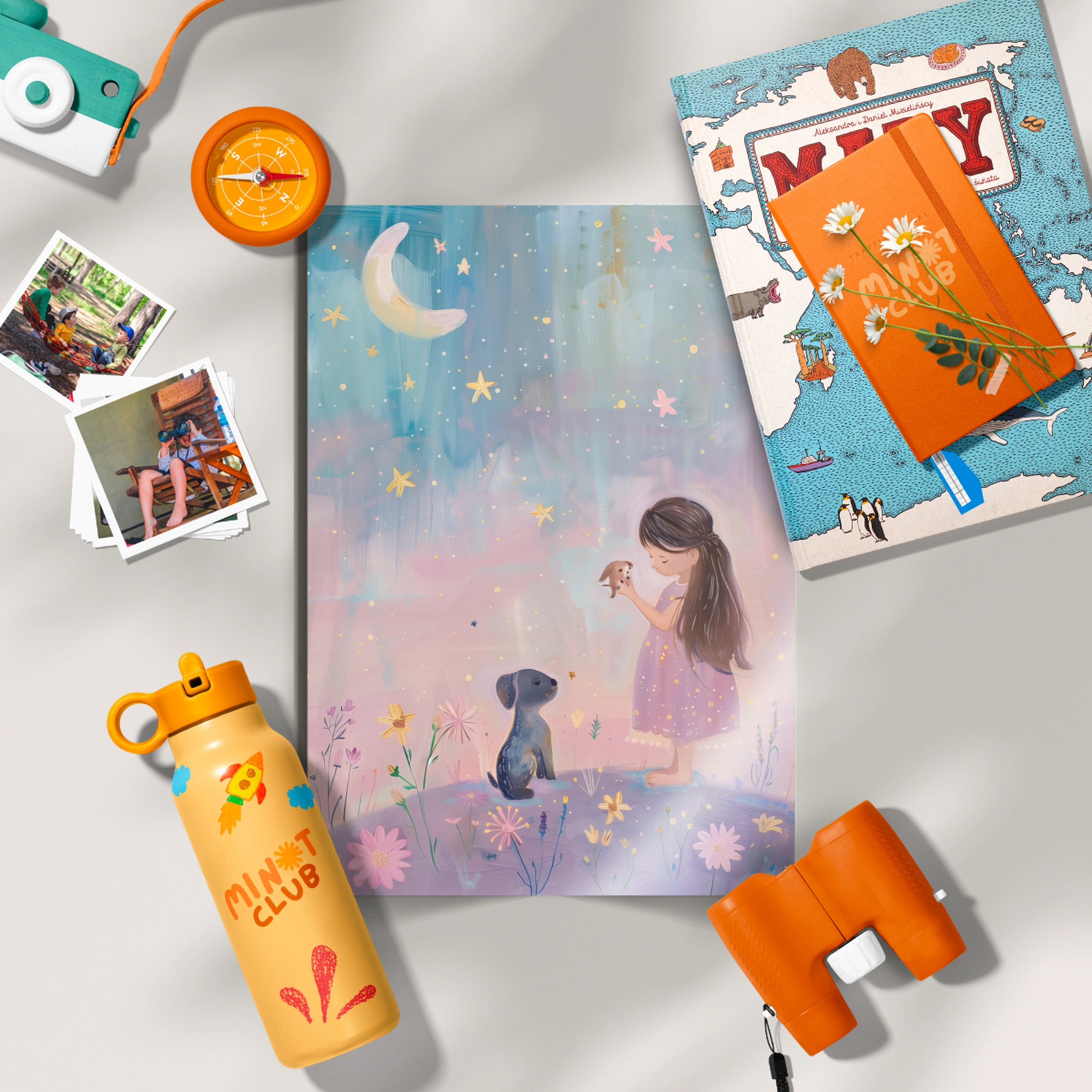 Girl and Puppy in a Meadow Nursery Print