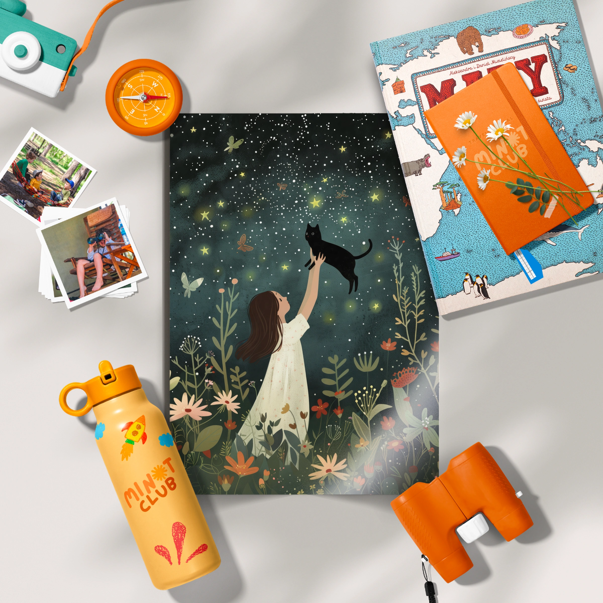 Girl and the Cat at Night Nursery Print