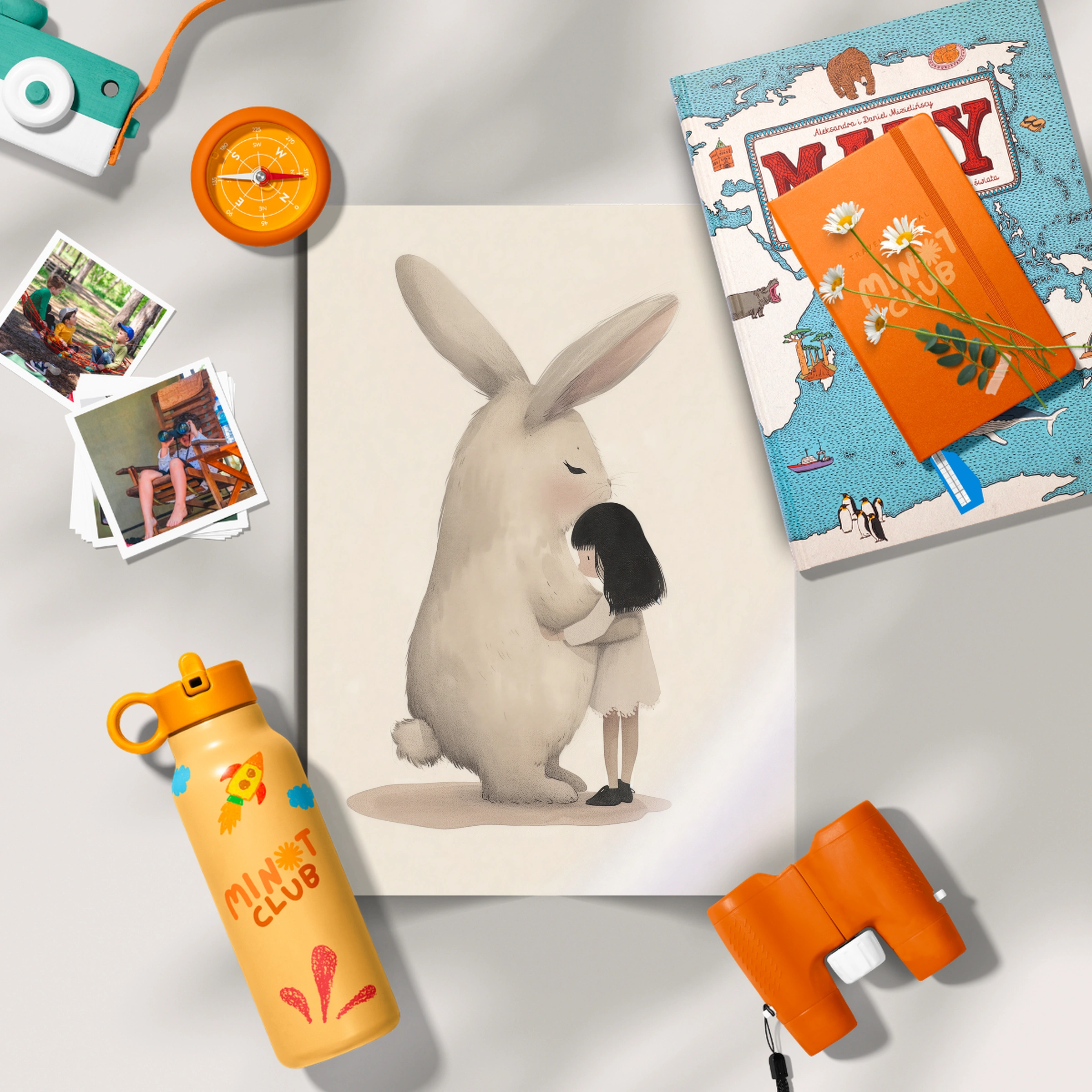 Girl Hugging a Bunny Nursery Print