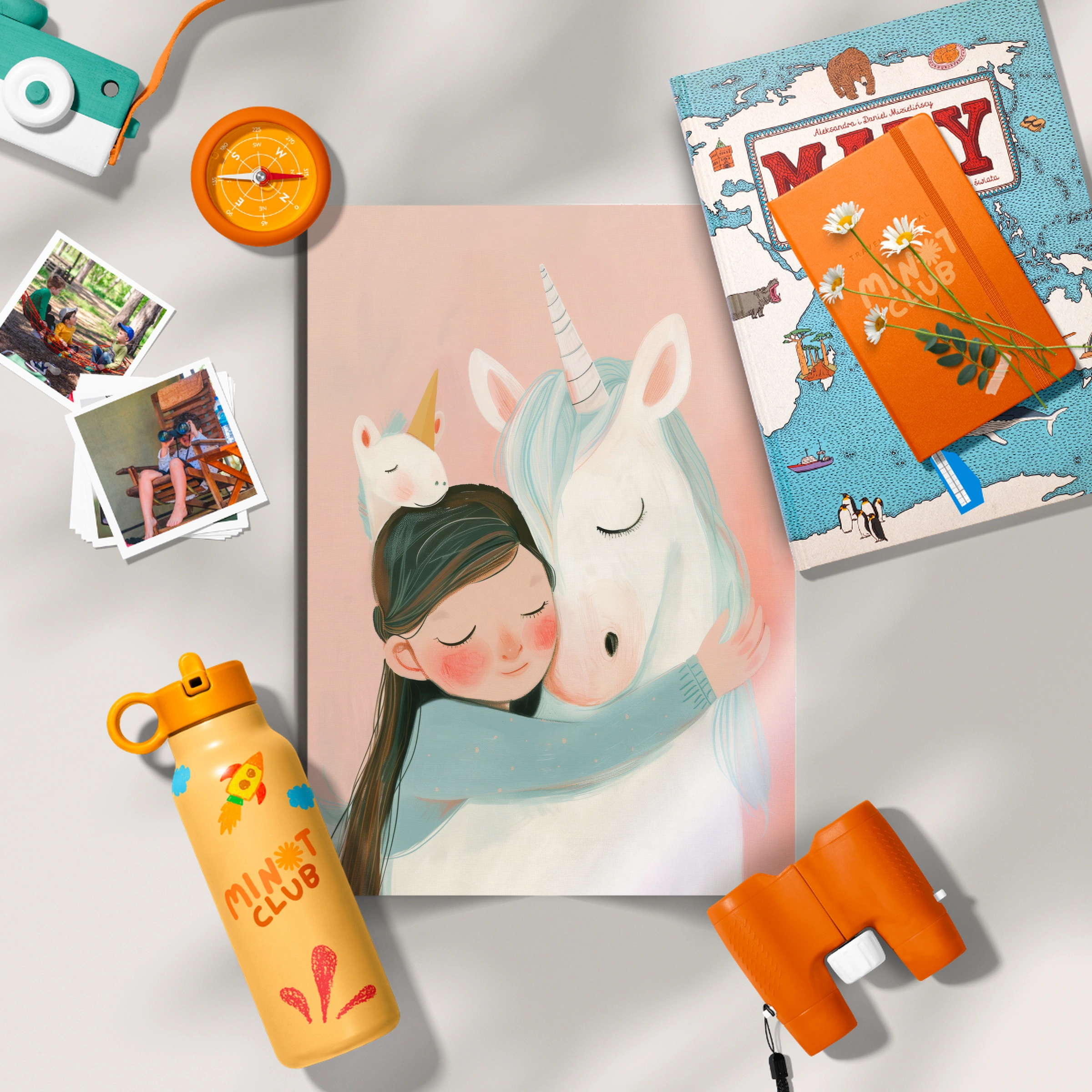 Girl Hugging Unicorn Nursery Print