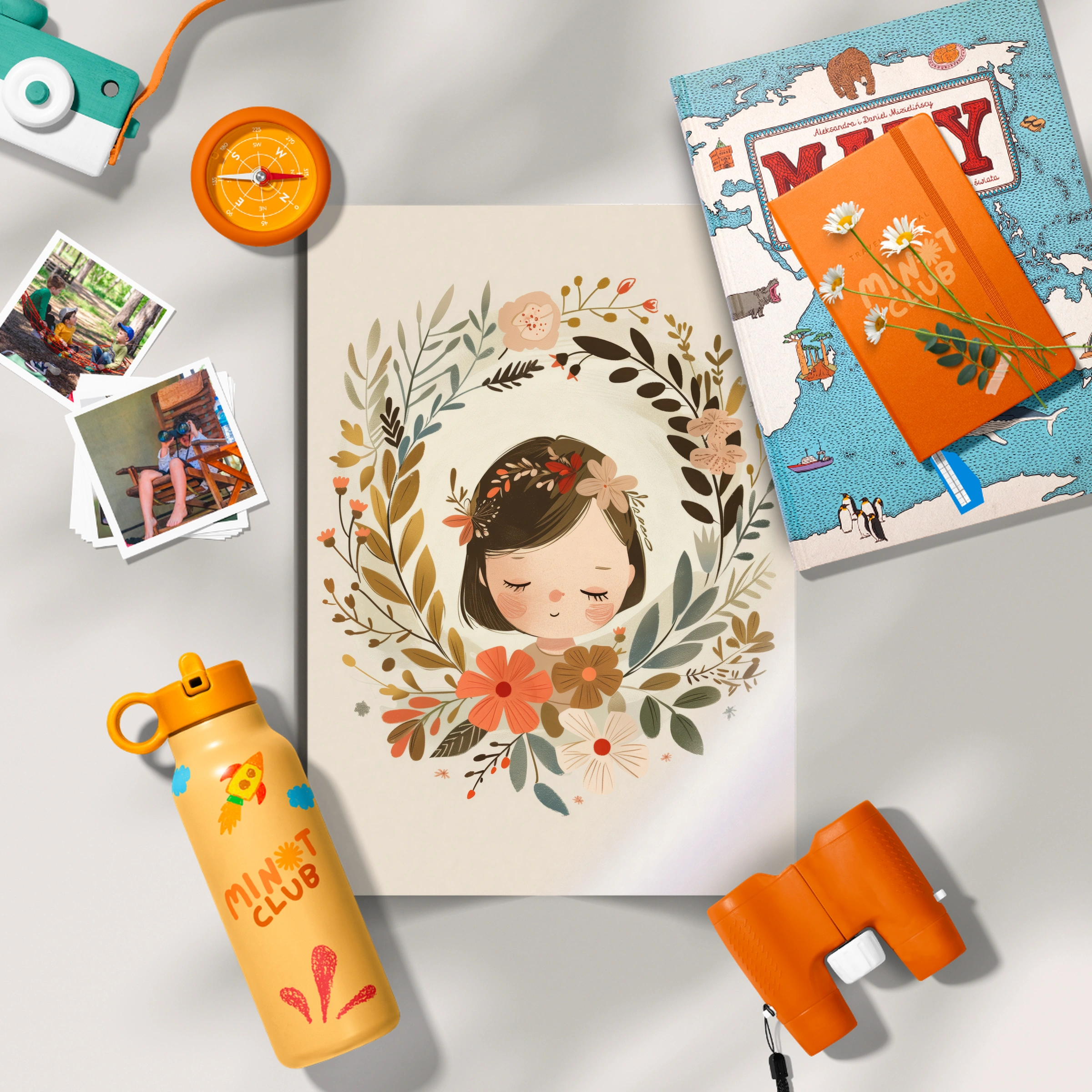 Girl in a Floral Wreath Nursery Print