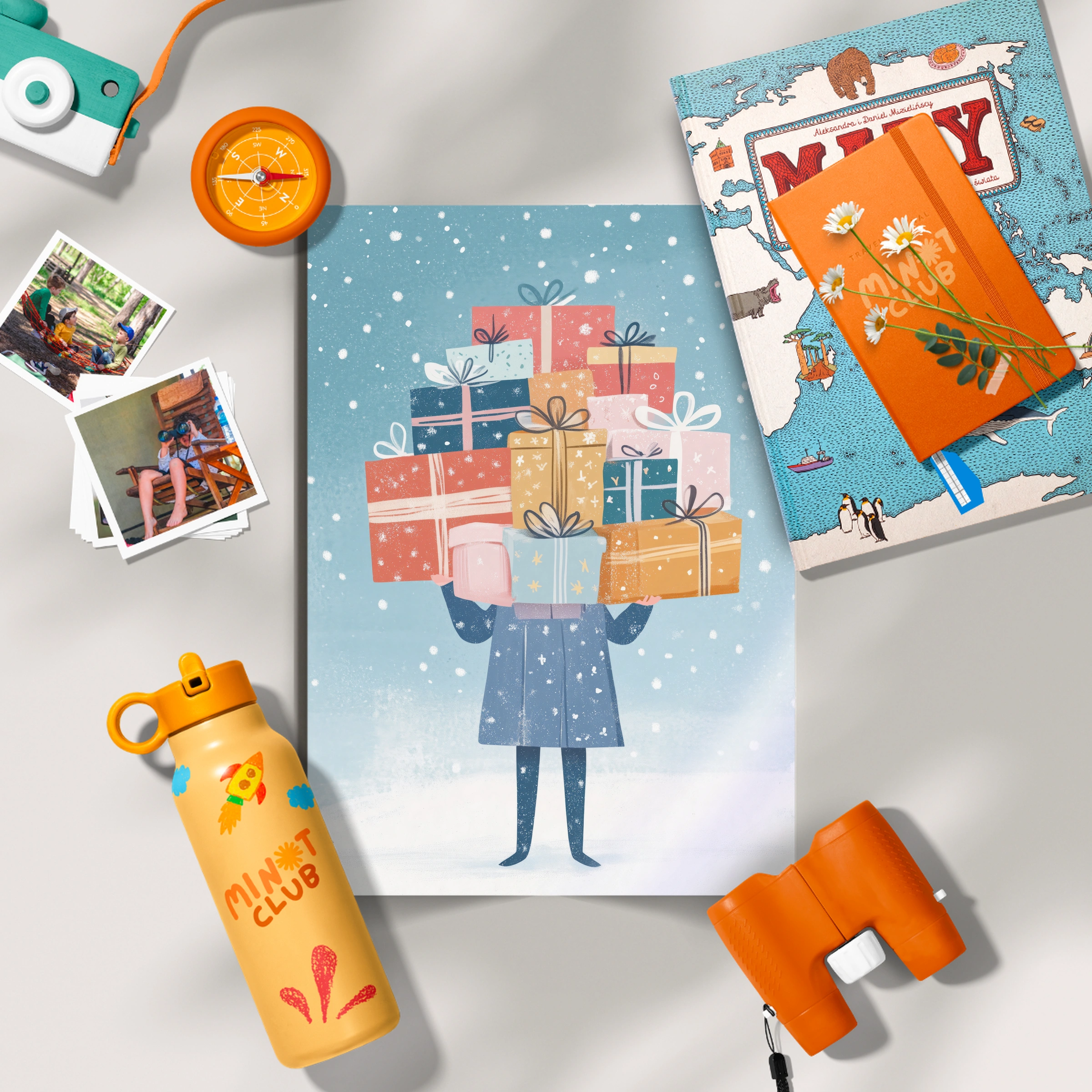 Girl with a Stack of Gifts Christmas Print