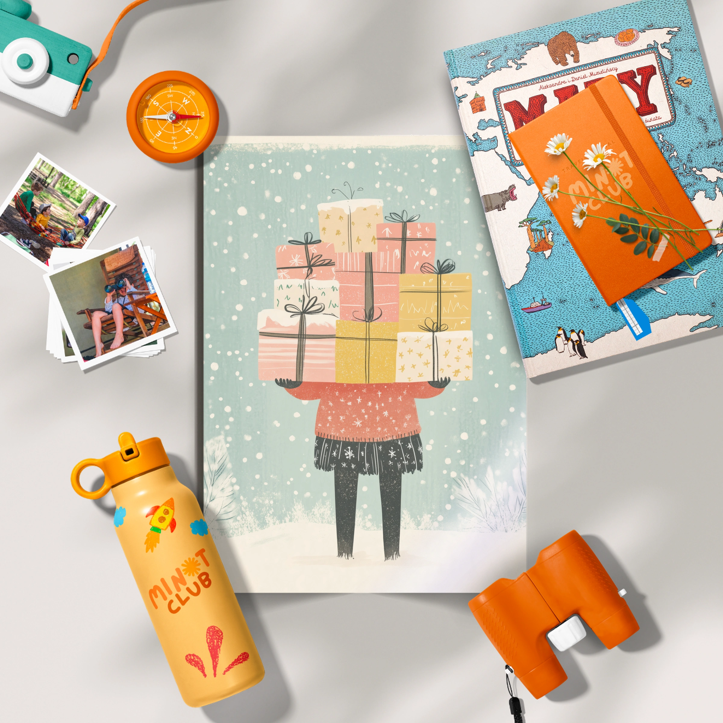 Girl with Gifts Christmas Print