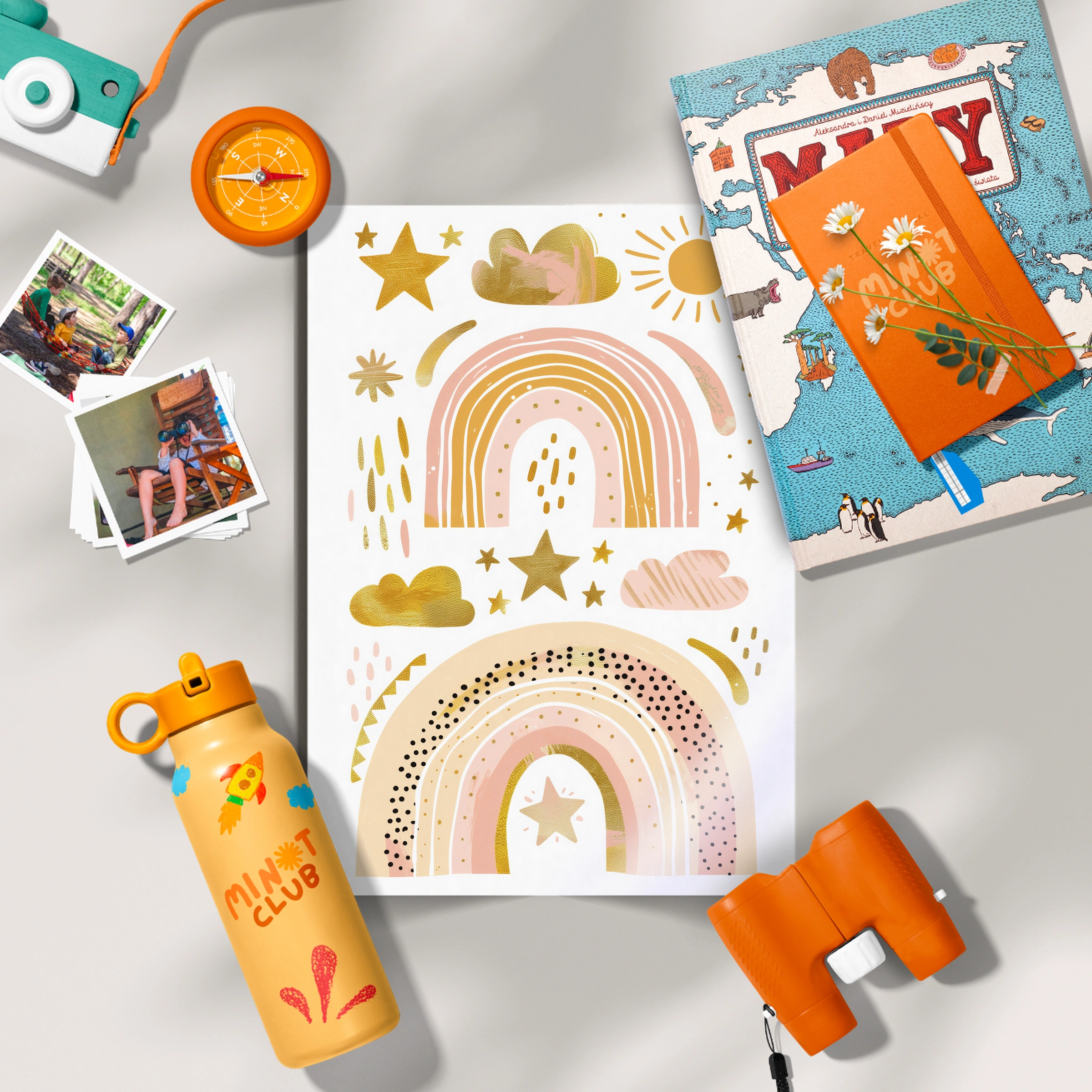 Golden Boho Rainbows Nursery Print