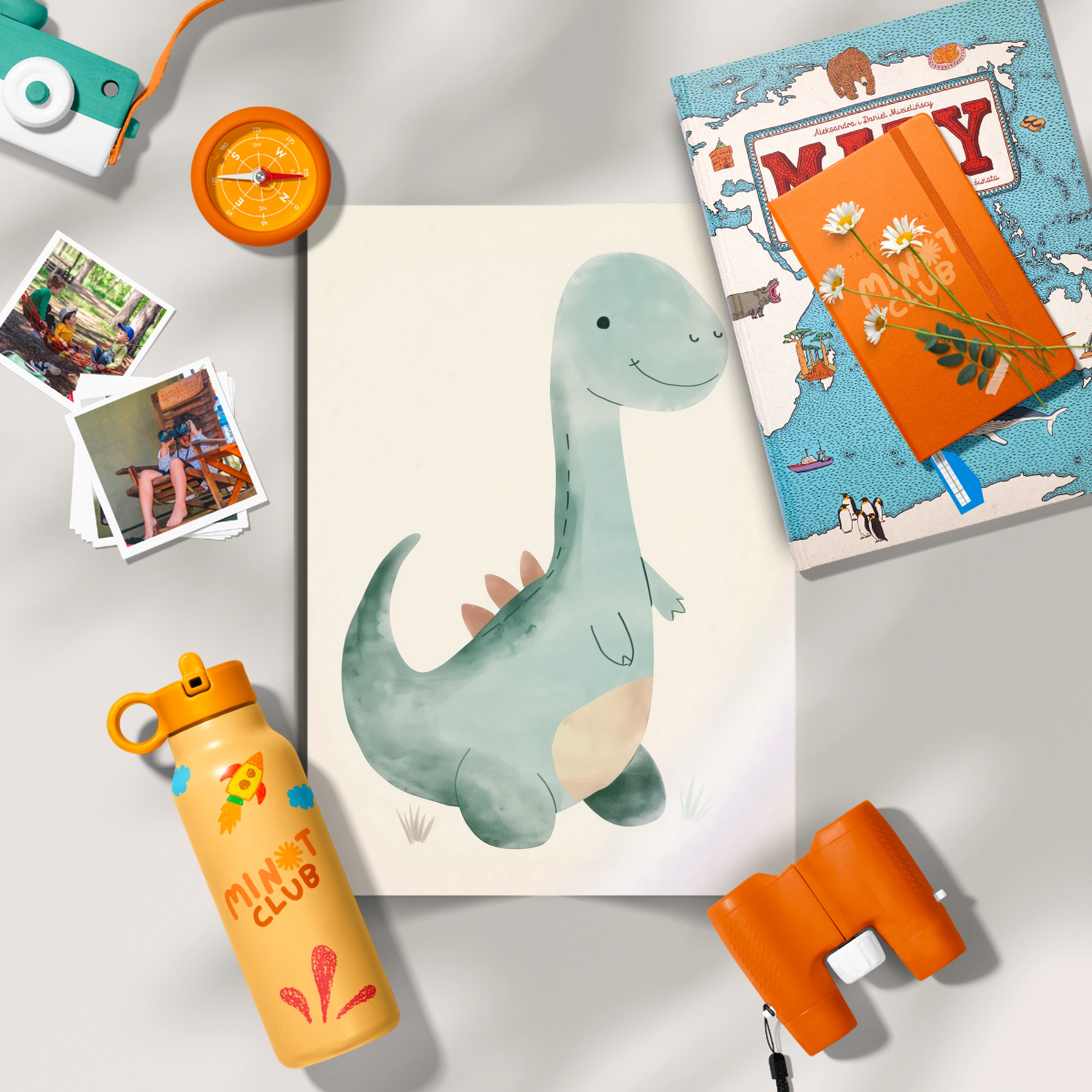 Green Dino Portrait Nursery Print