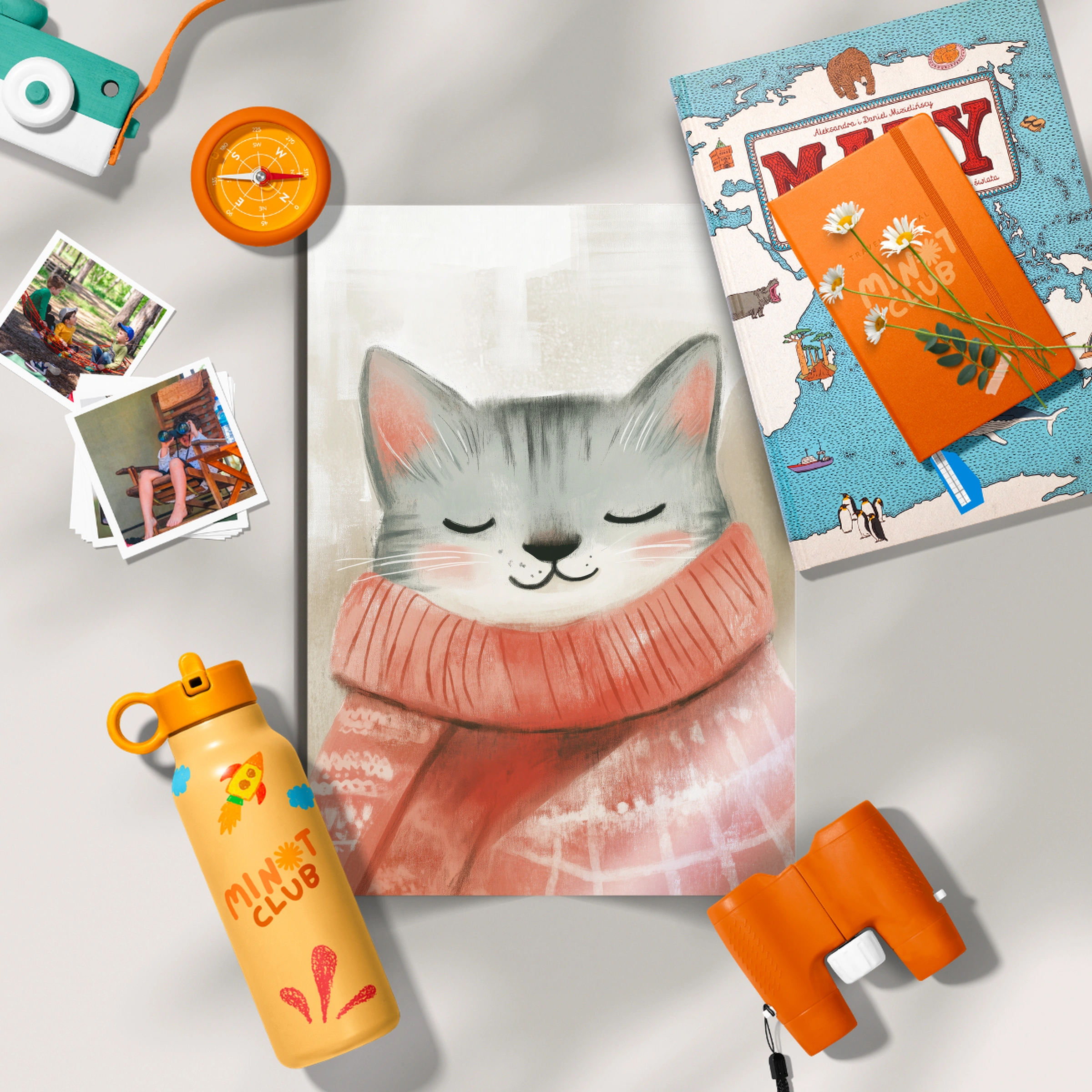 Grey Cat in a Scarf Christmas Print