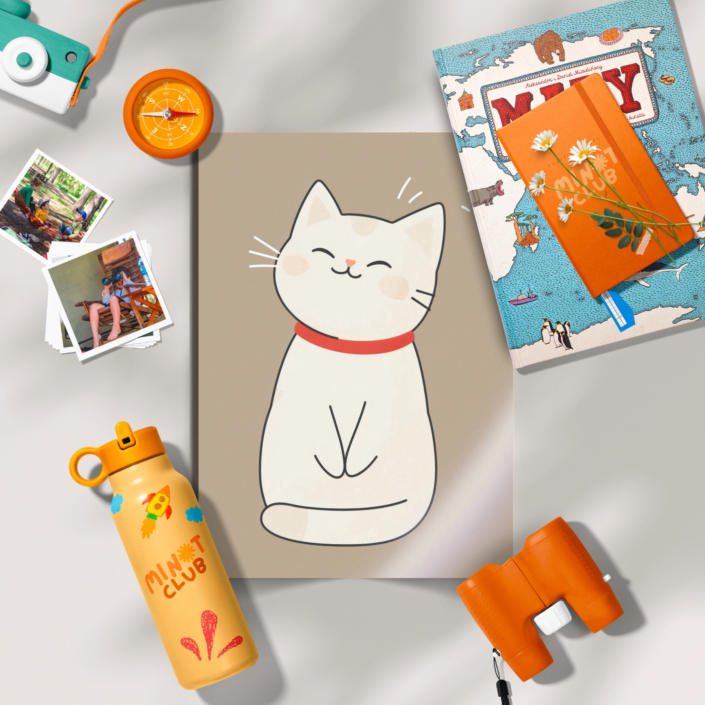 Happy White Cat Nursery Print