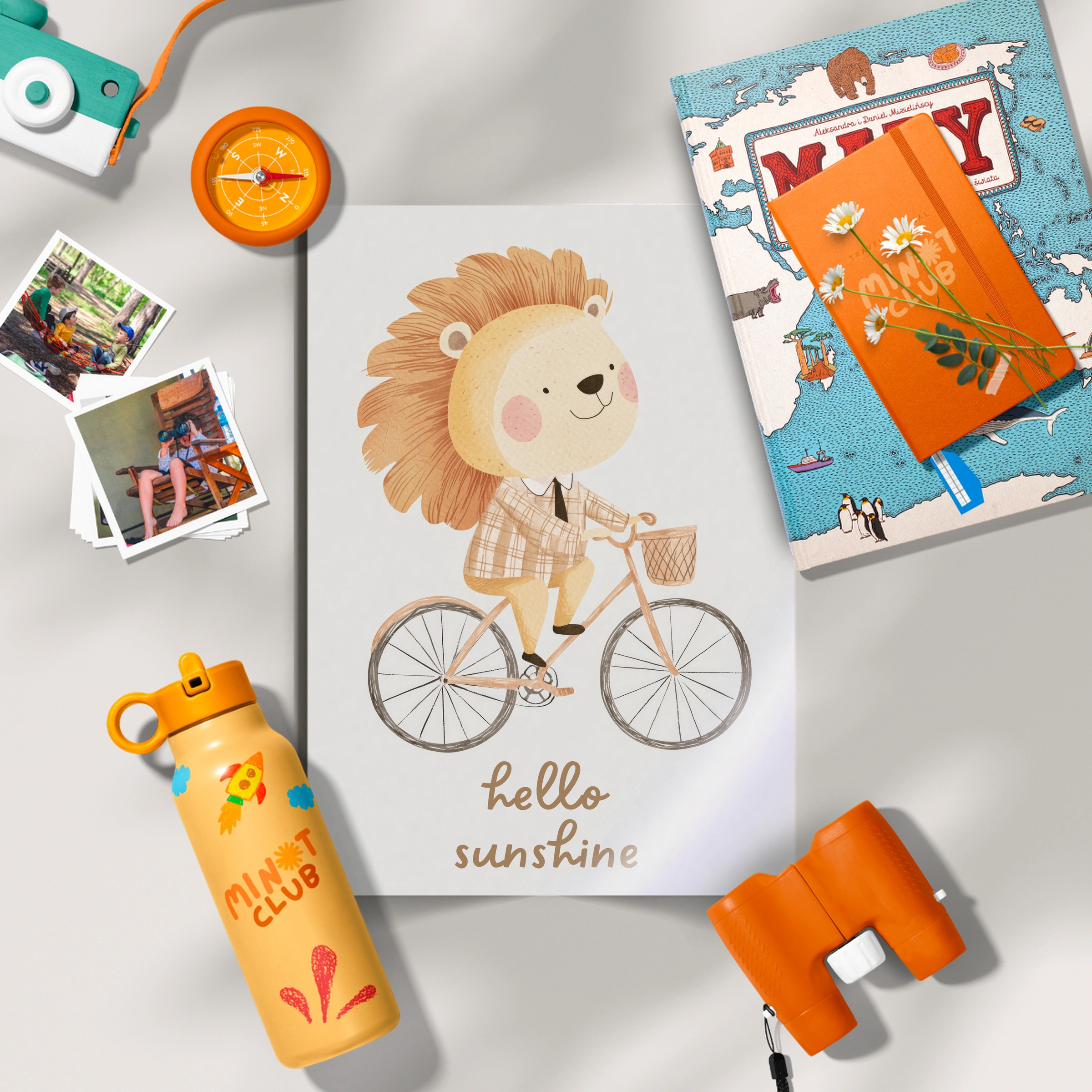 Hello Sunshine Cycling Lion Nursery Print