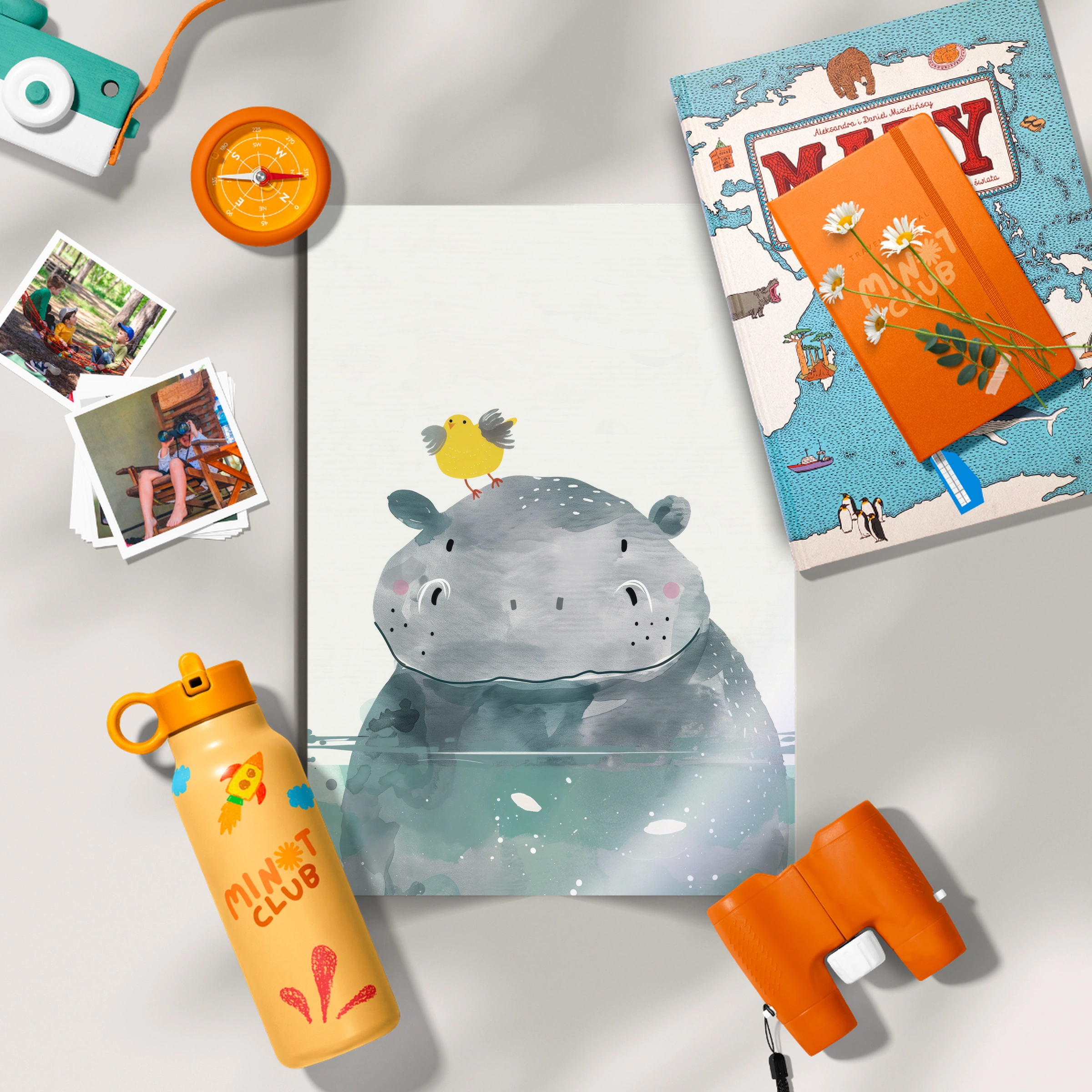 Hippo and a Bird Nursery Print