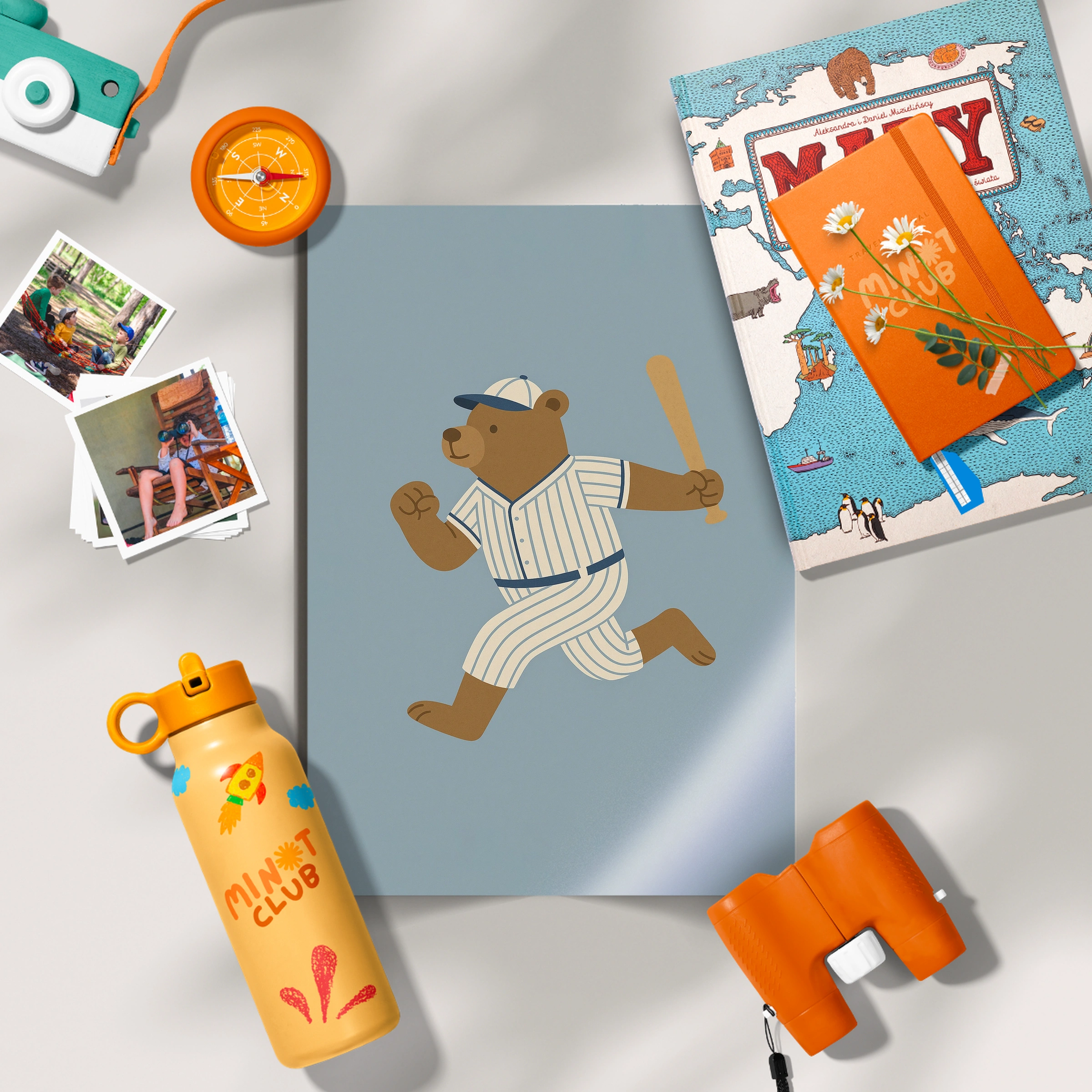 Home Run Bear Nursery Print - flat lay nursery decor print