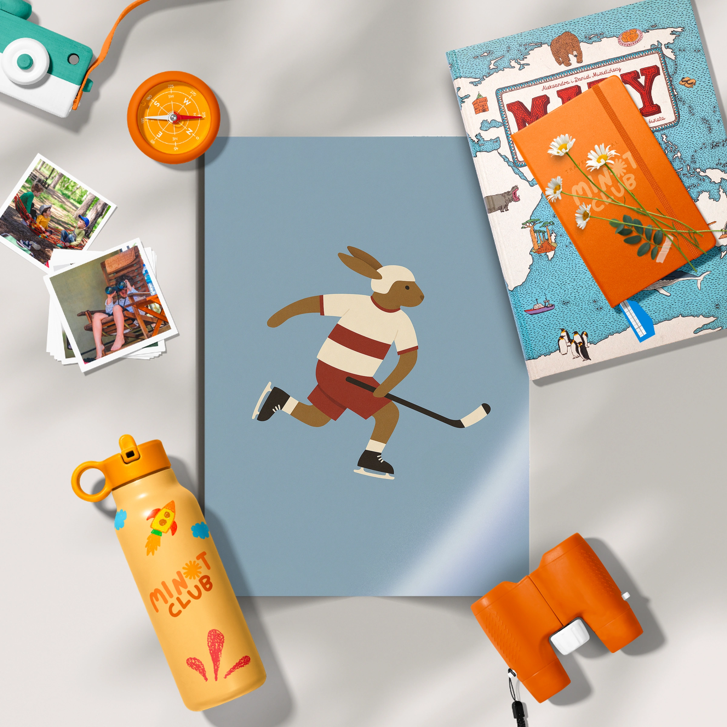 Ice Hockey Rabbit Nursery Print - flat lay nursery decor print