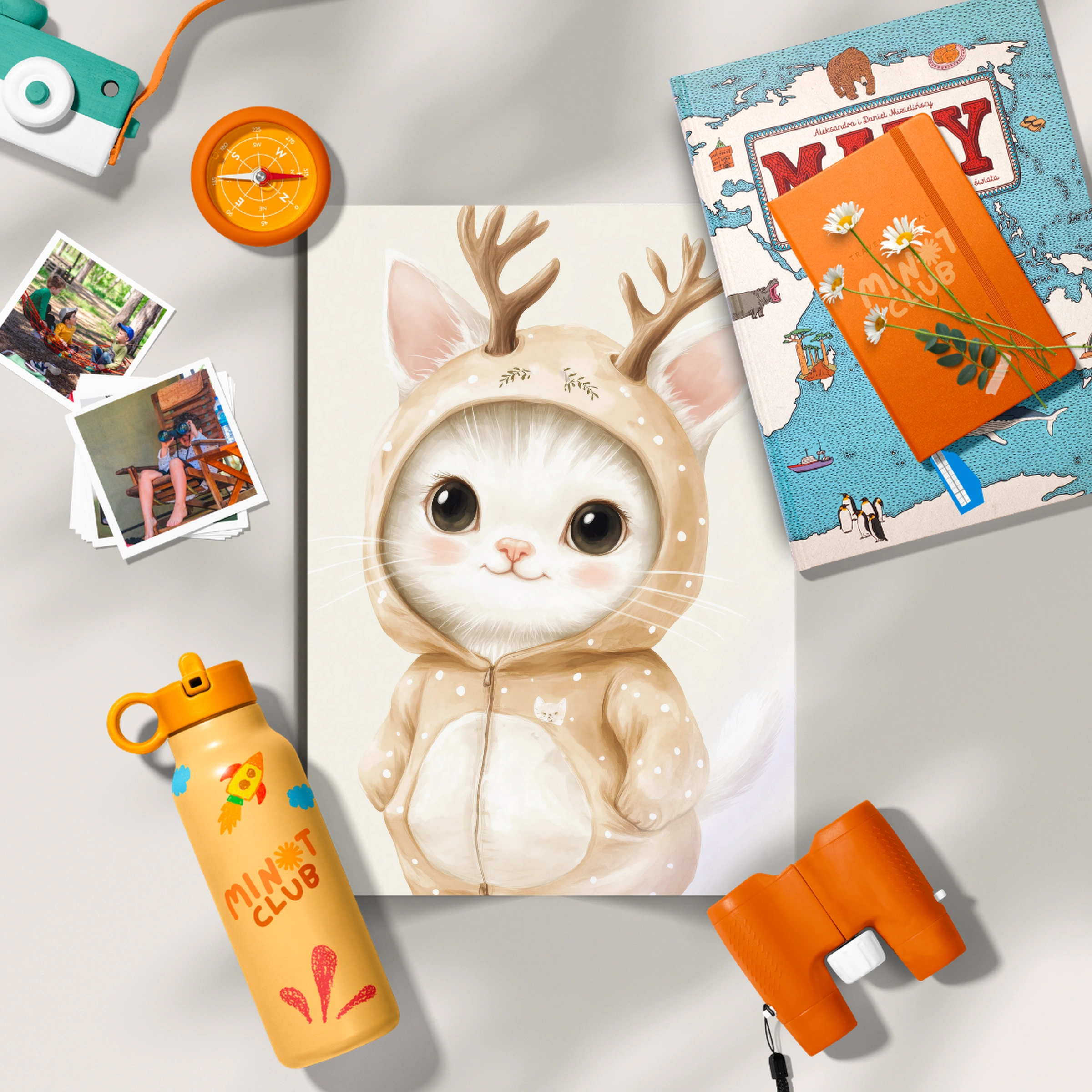 Kitten in a Reindeer Suit Christmas Print