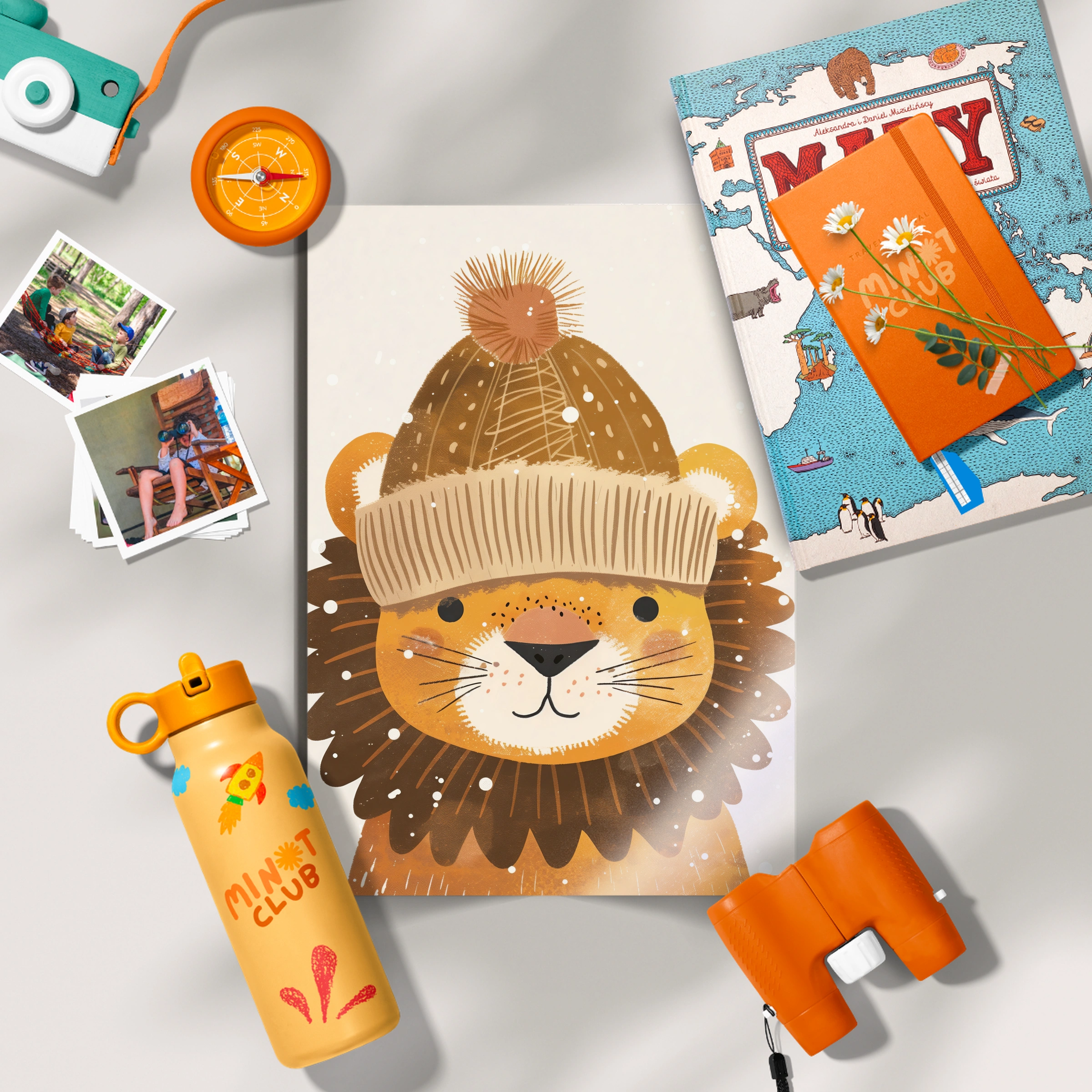 Lion in a Bobble Hat Nursery Print