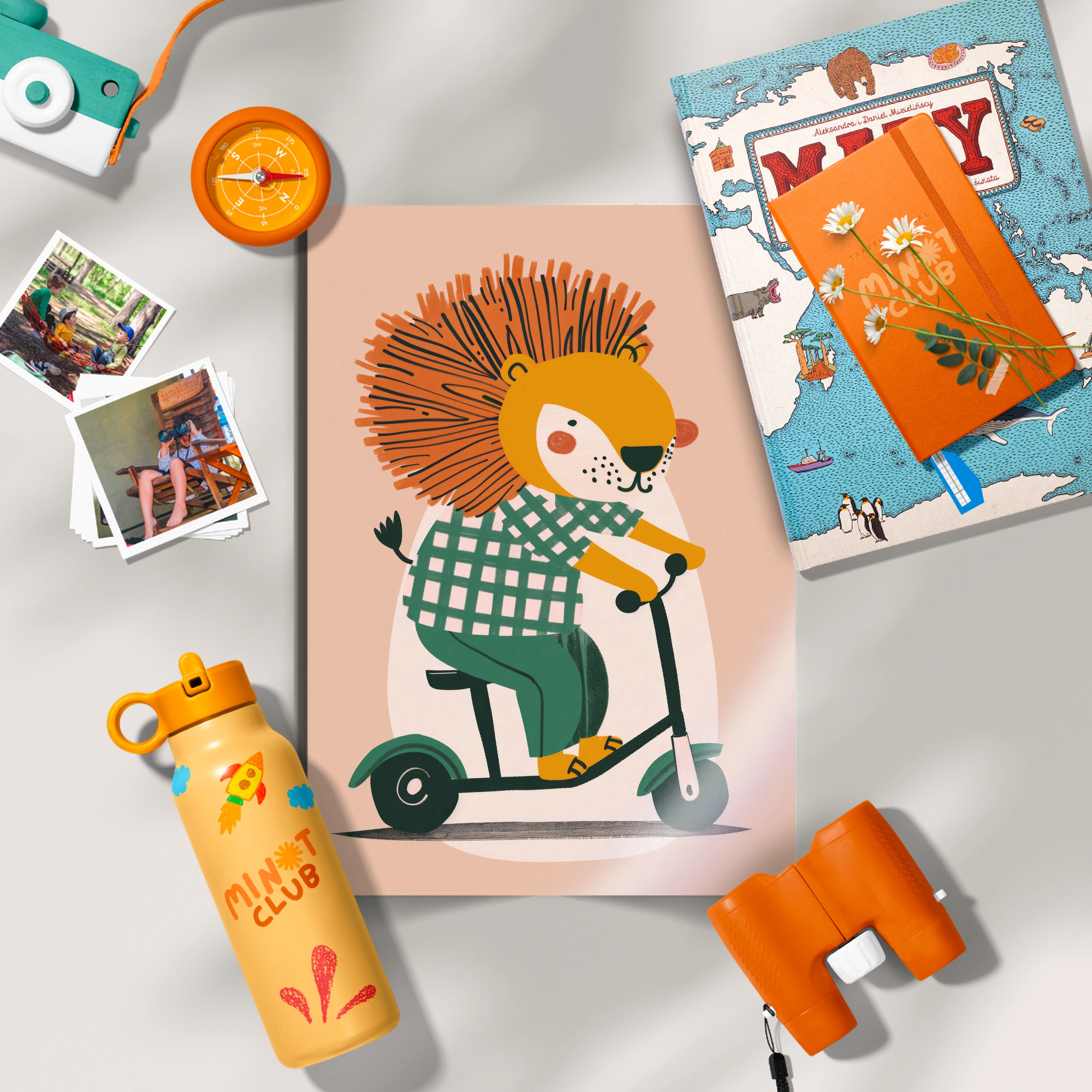 Lion on a Scooter Nursery Print