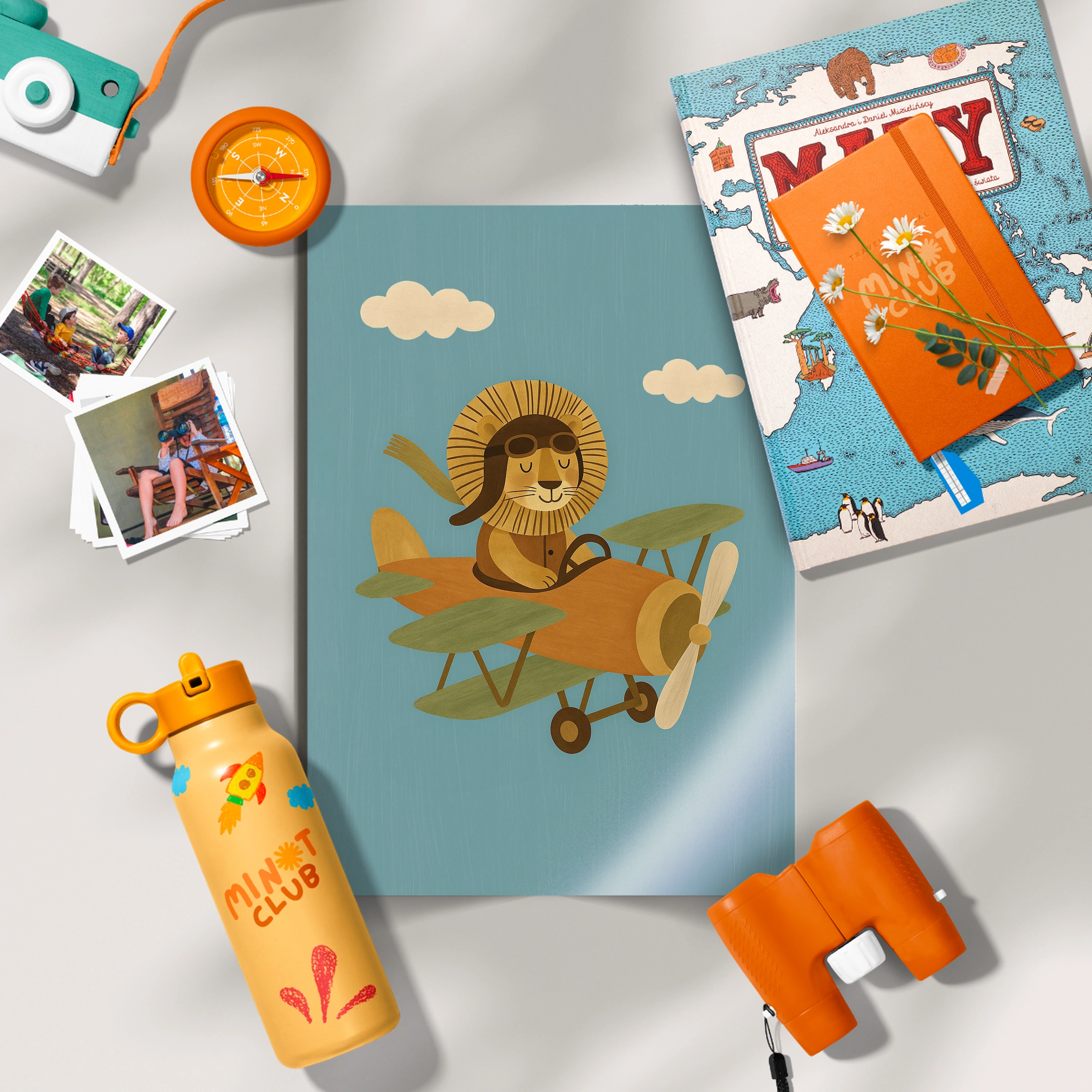 Lion Pilot in a Plane Nursery Print