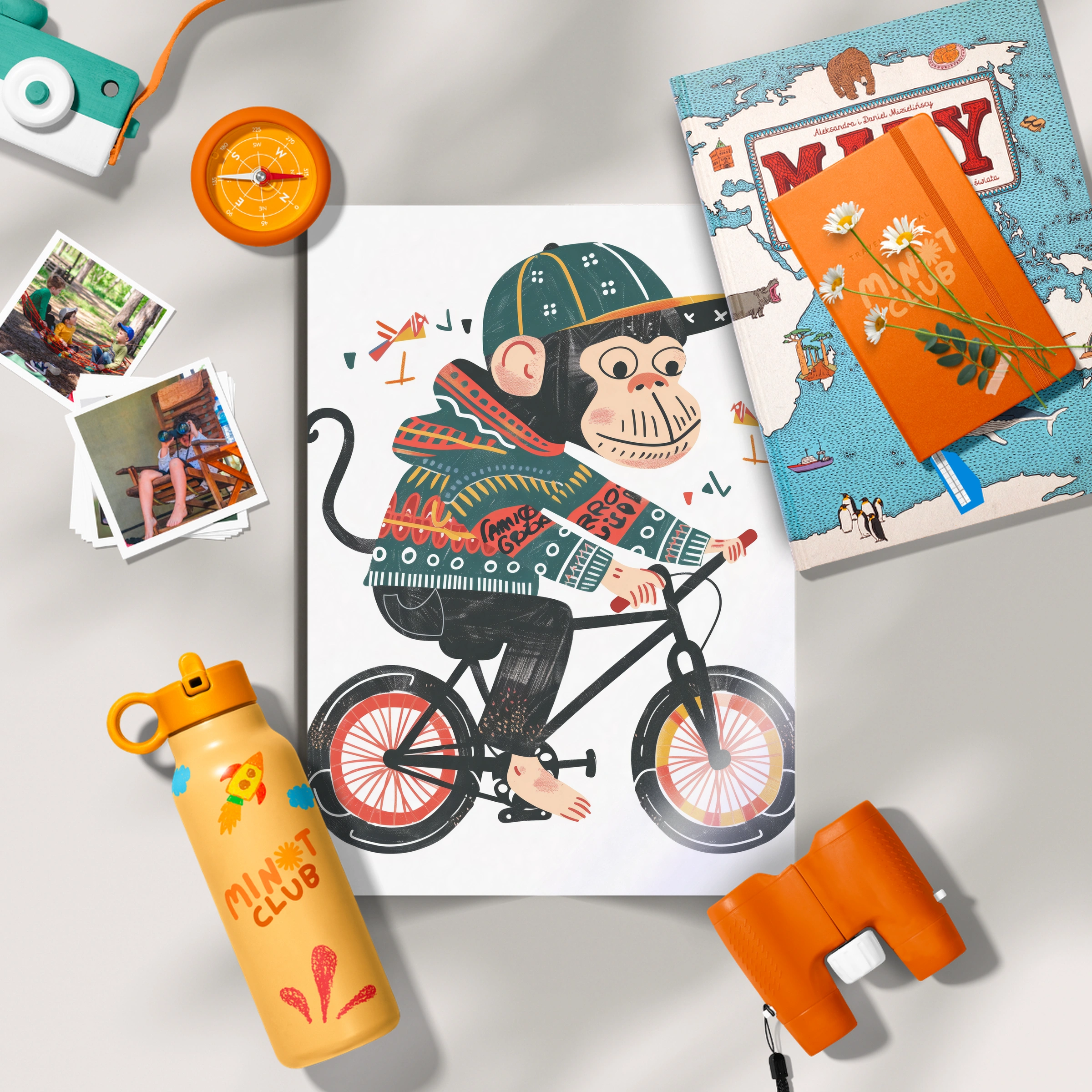 Monkey on a Bicycle Nursery Print