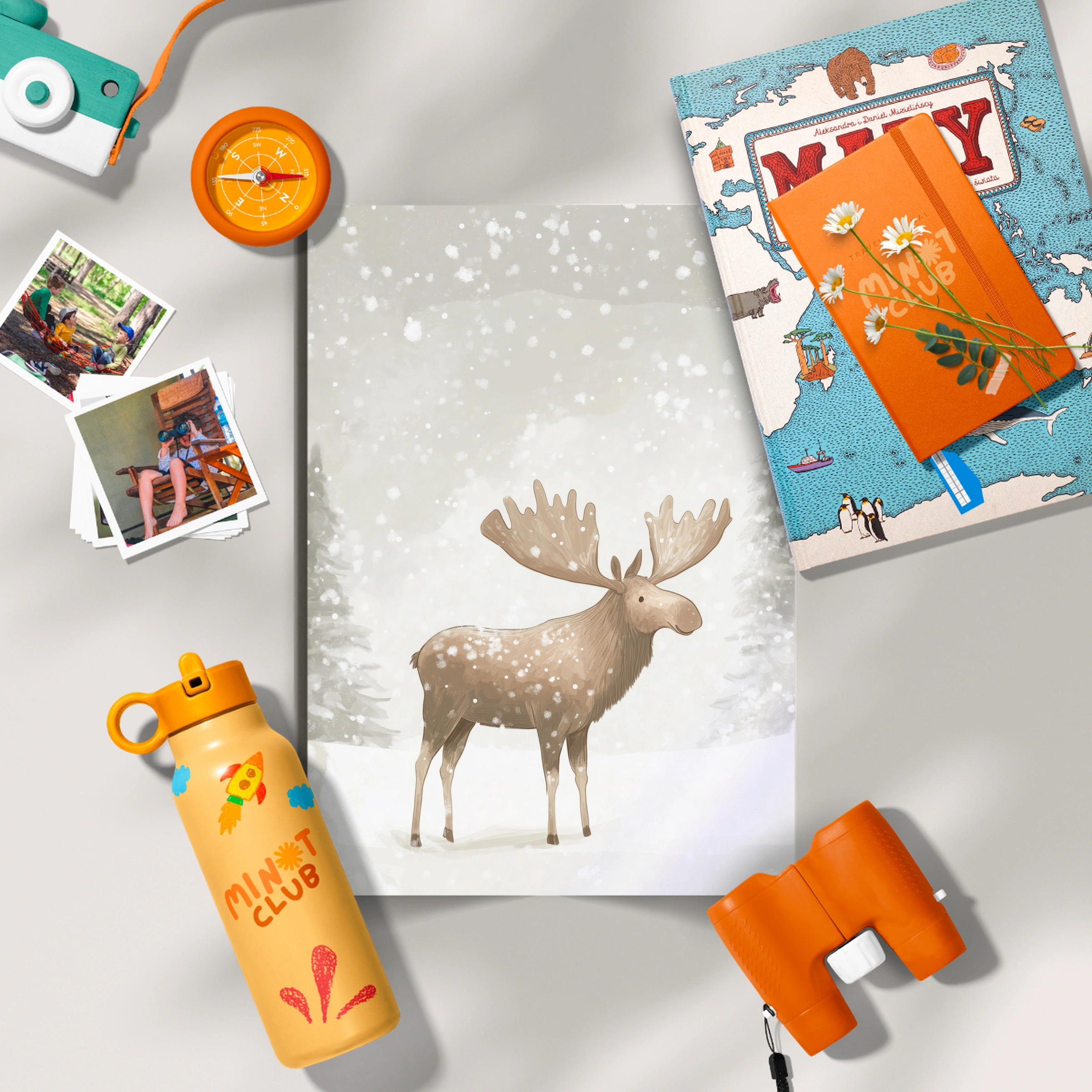 Moose in the Snow Christmas Print