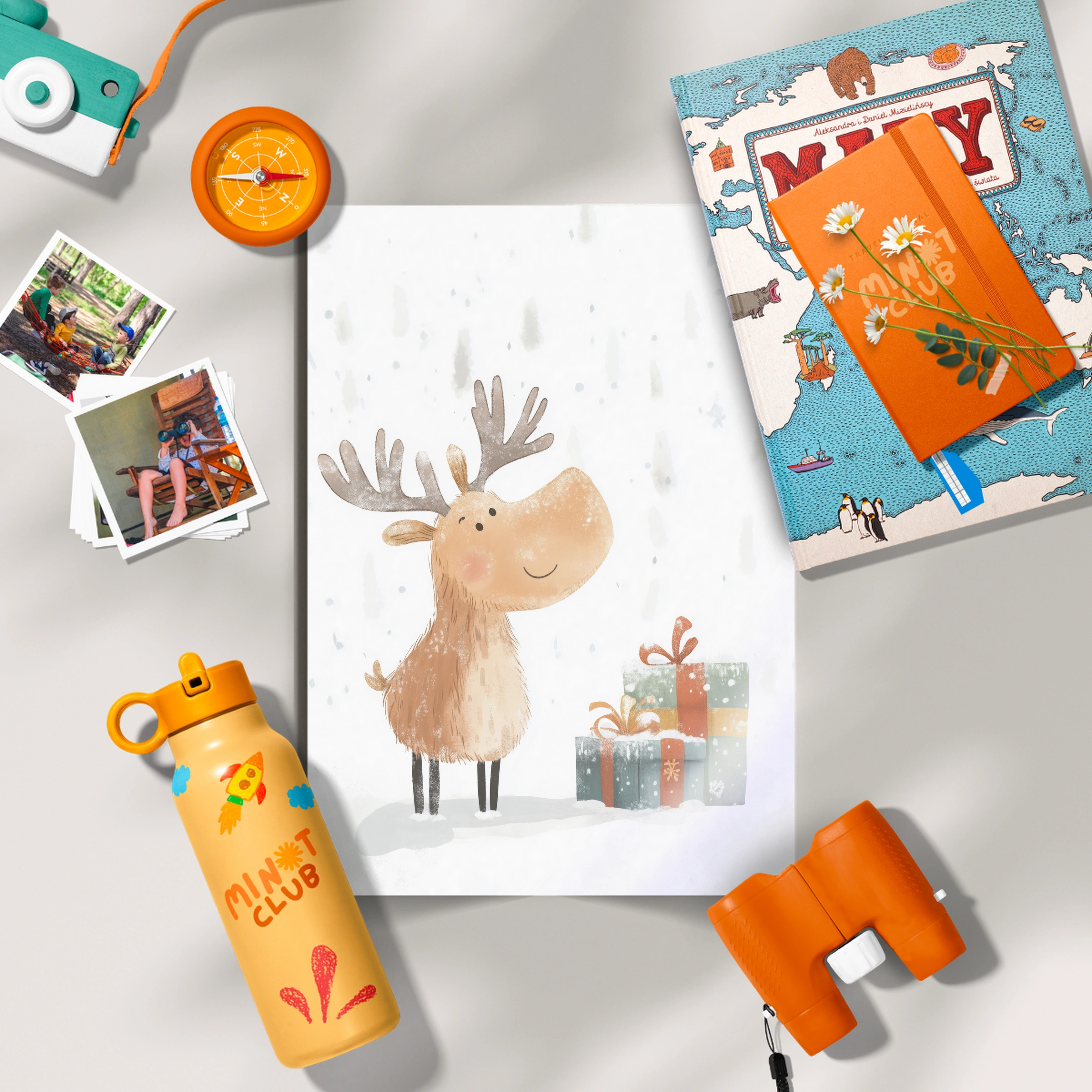 Moose with Gifts Christmas Print
