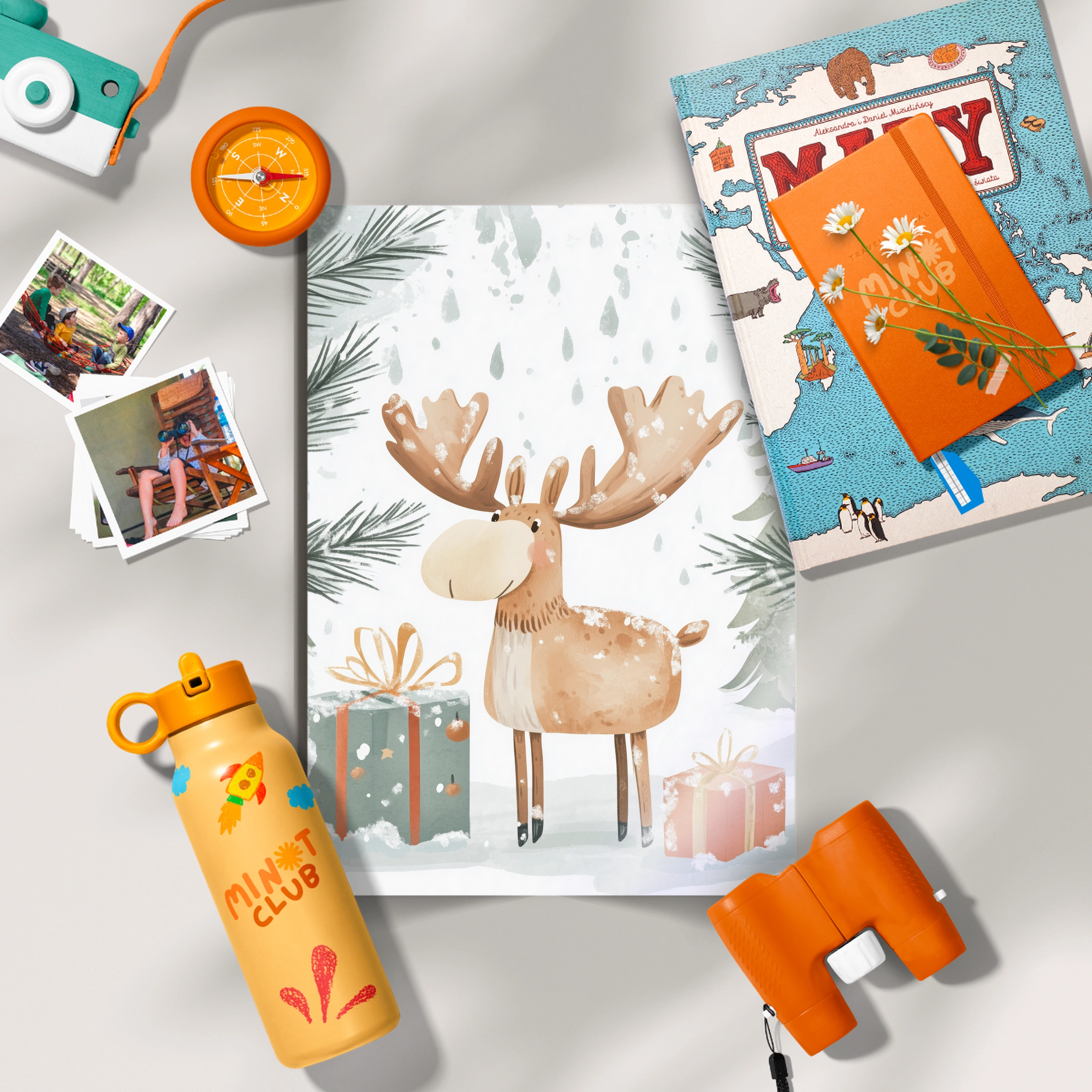 Moose with Gifts Two Christmas Print