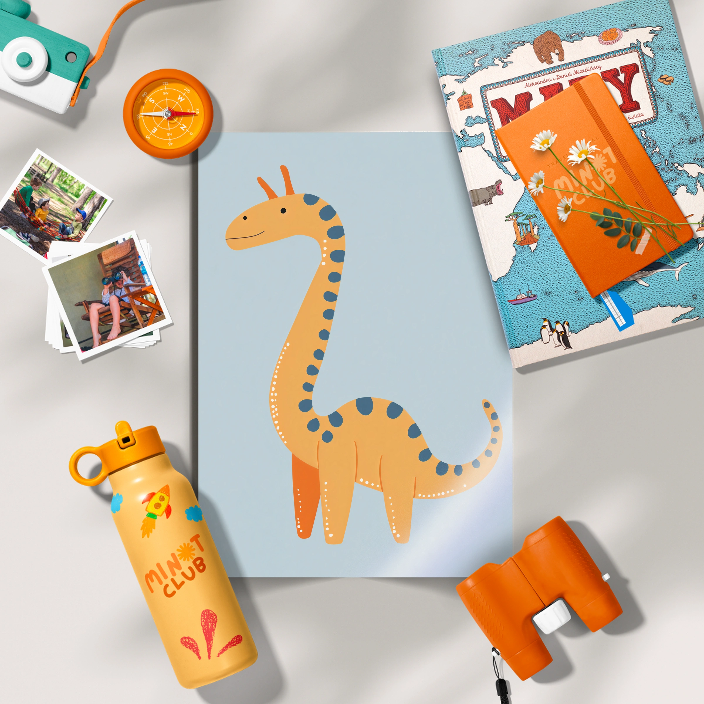 Orange Giraffe Dino Nursery Print