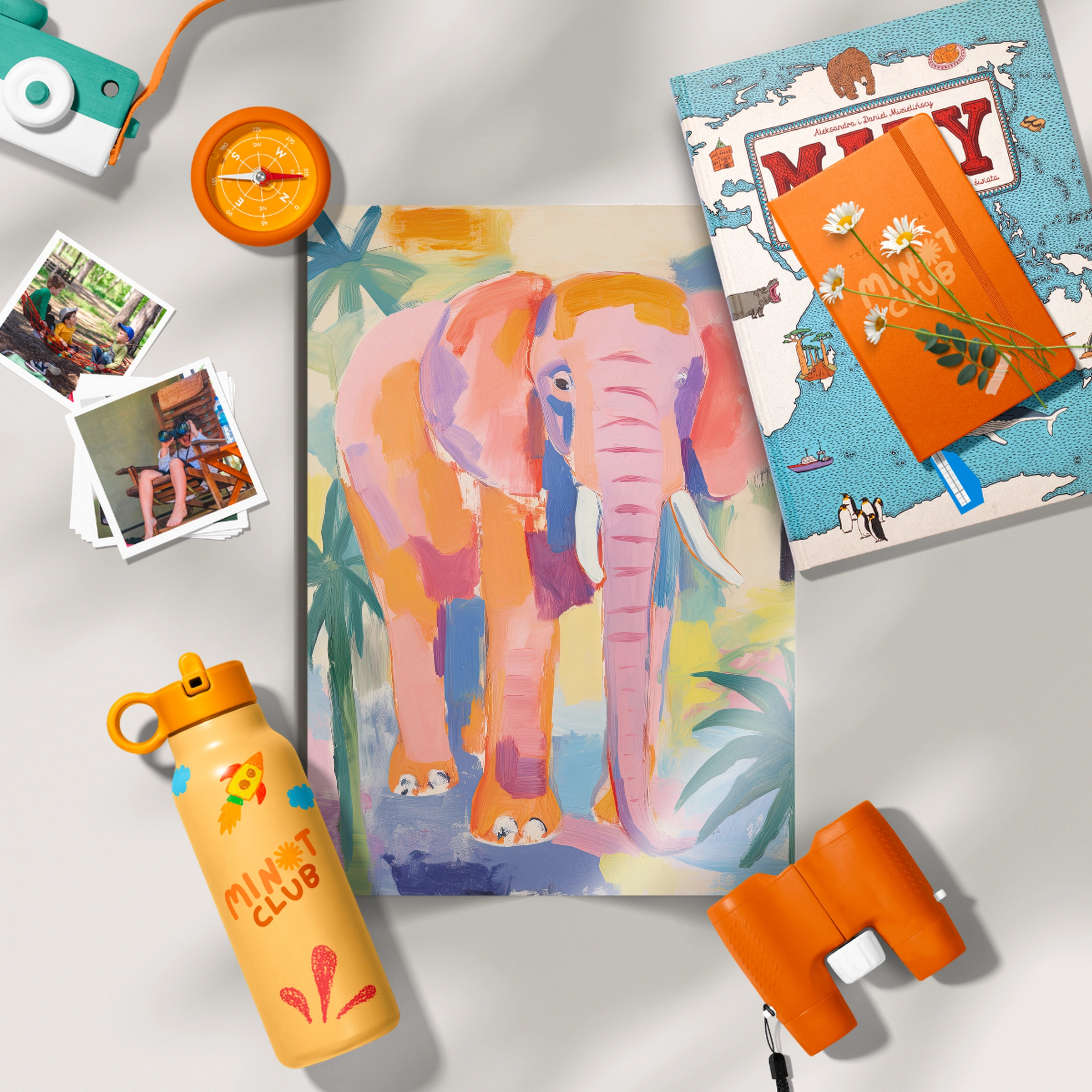 Painted Pink Elephant Nursery Print
