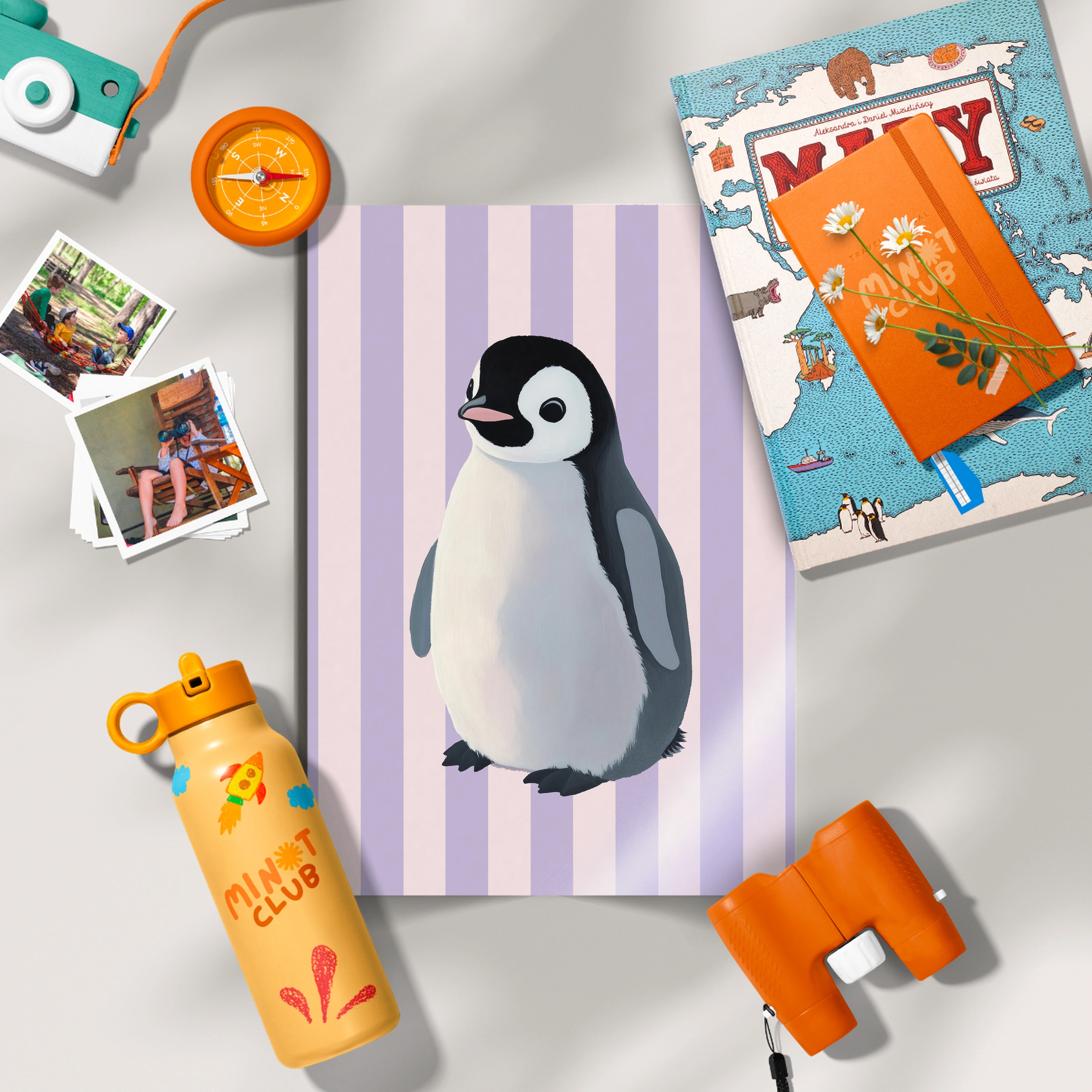 Penguin on Stripes Nursery Print