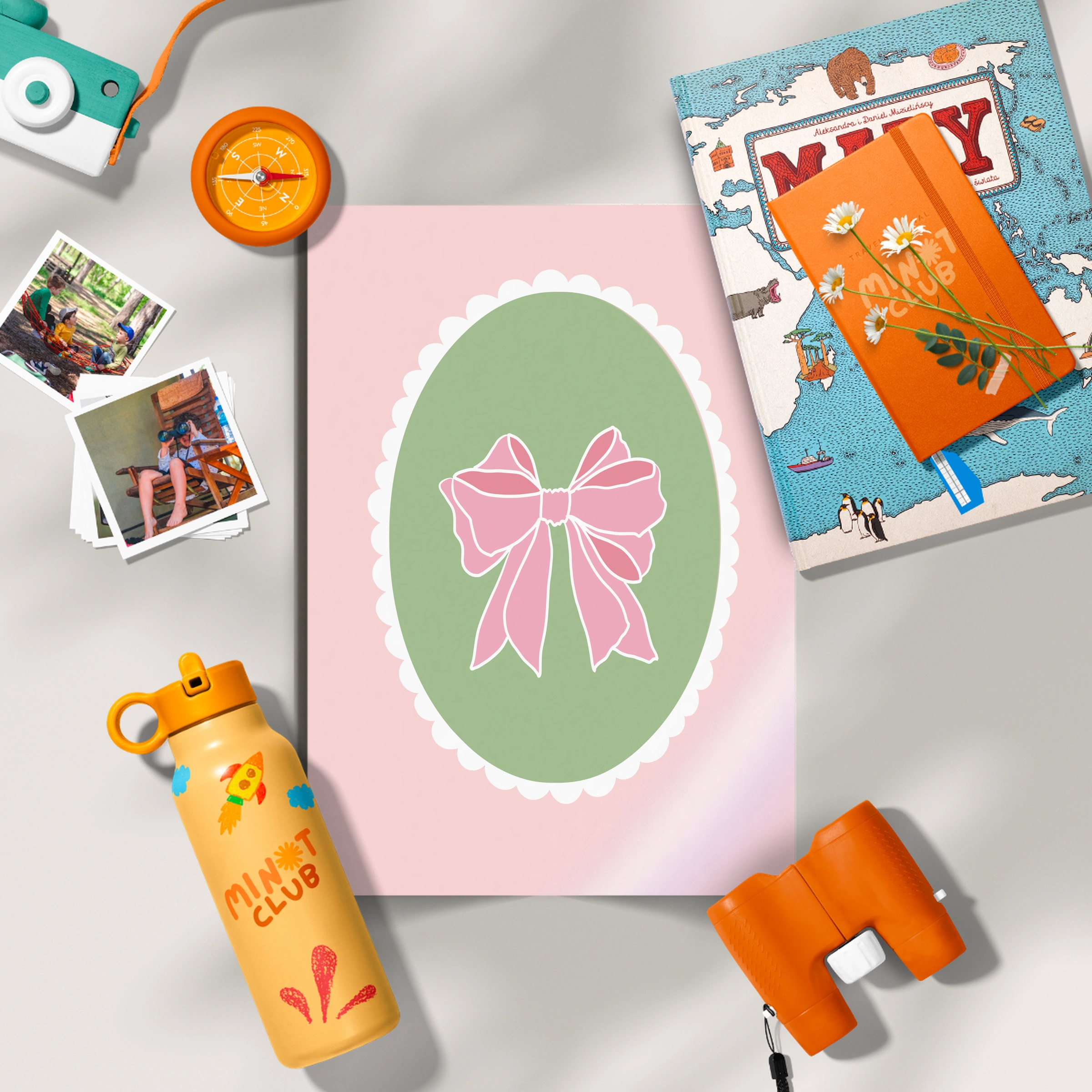 Pink Bow Cameo Green Nursery Print