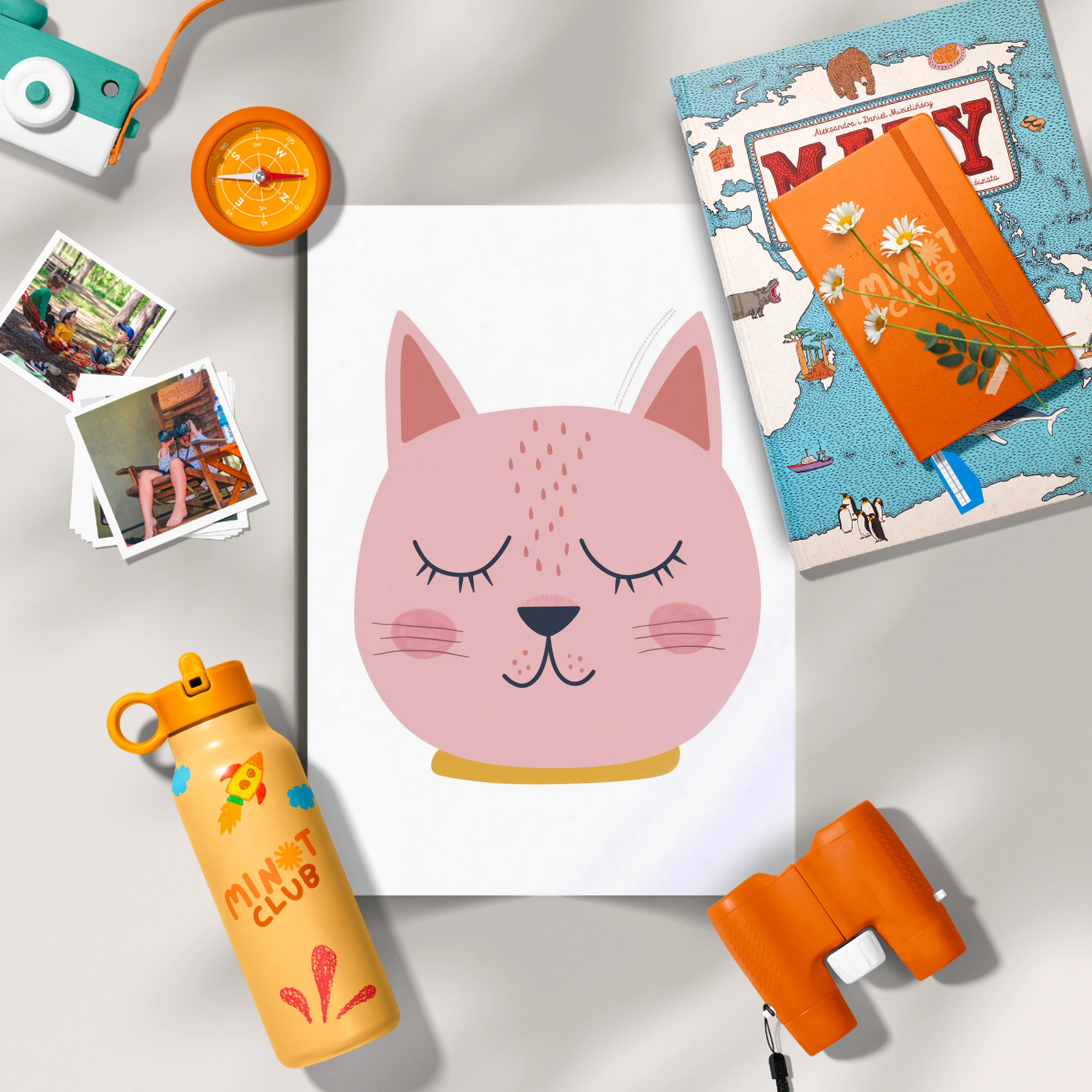Pink Cat Face Nursery Print