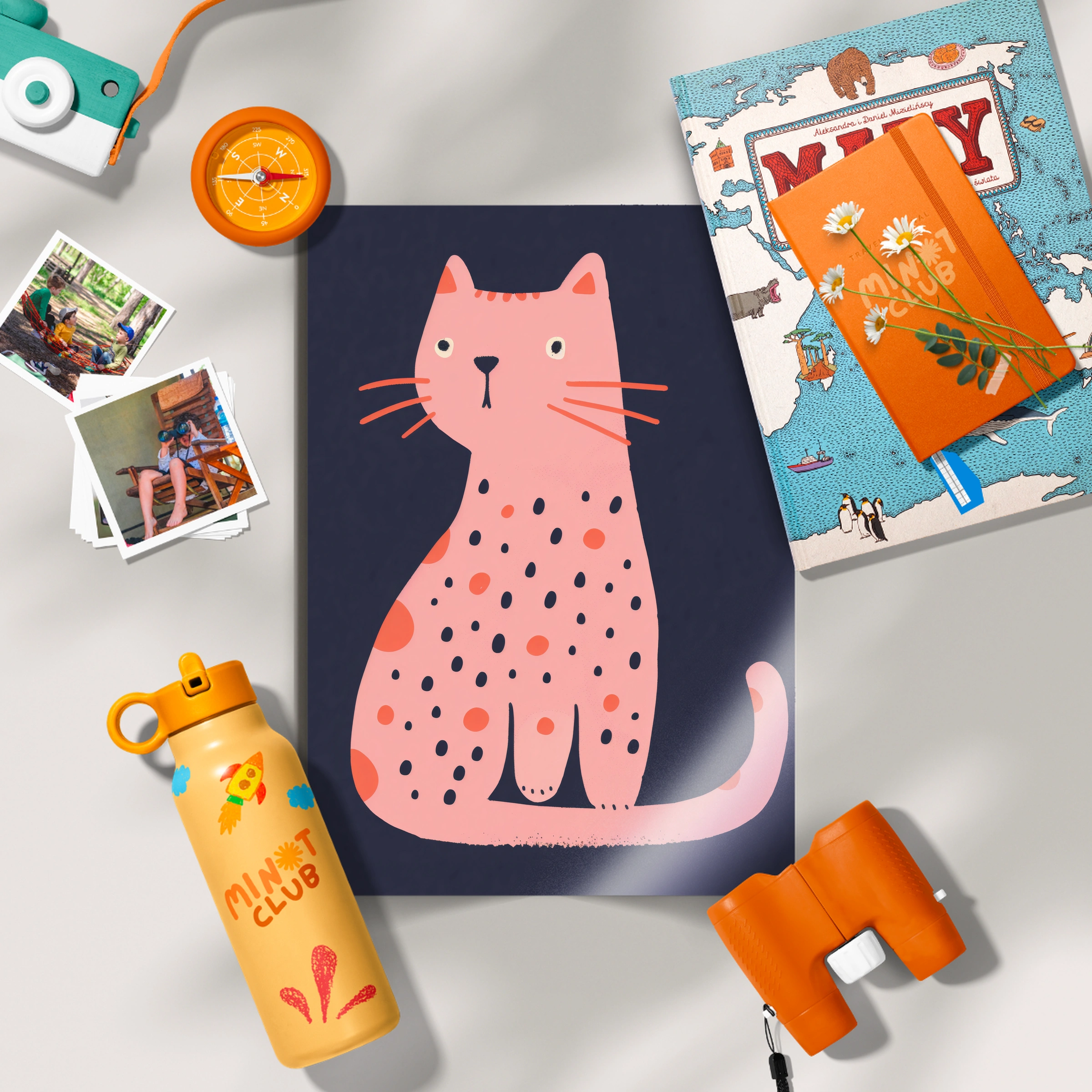 Pink Spotty Cat Nursery Print