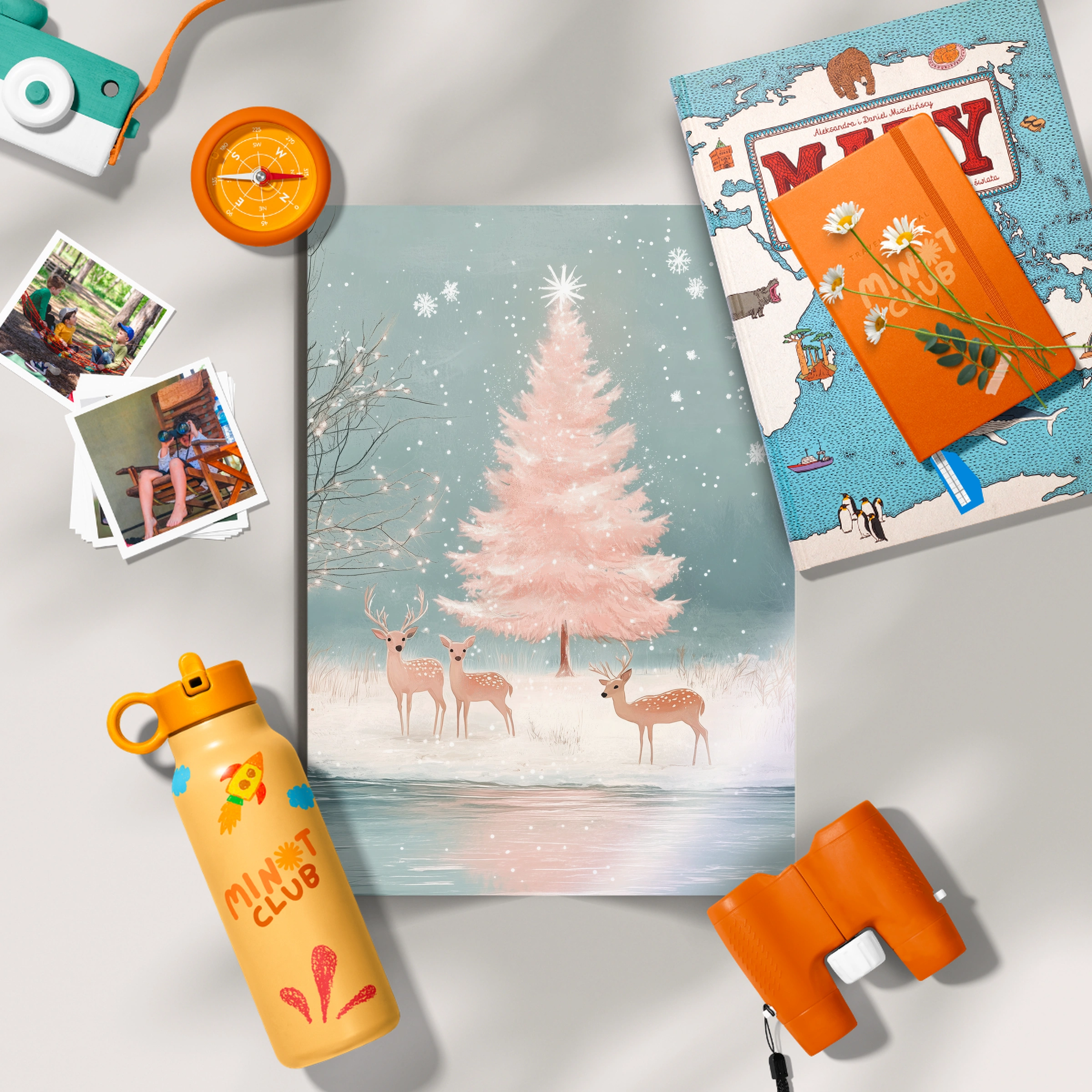 Pink Tree with Deer Christmas Print