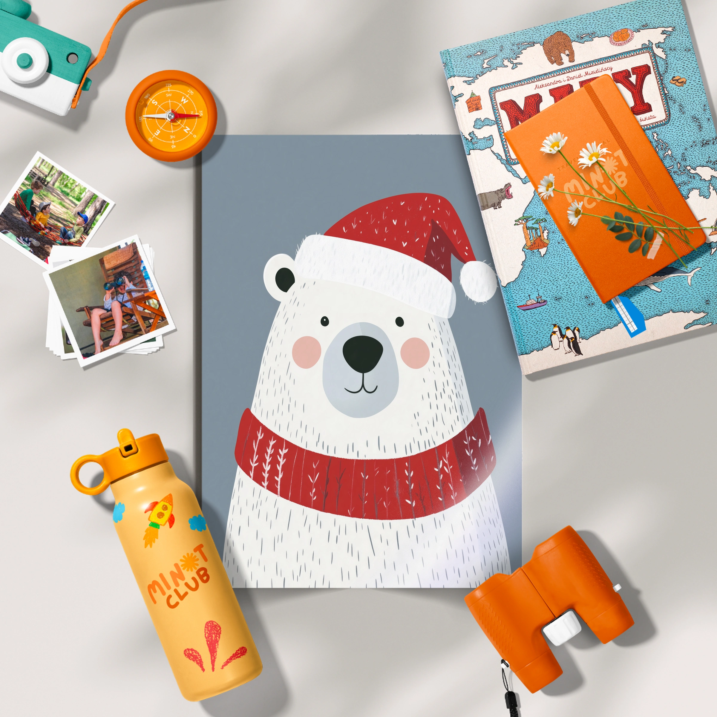 Polar Bear in a Santa Hat Christmas Print