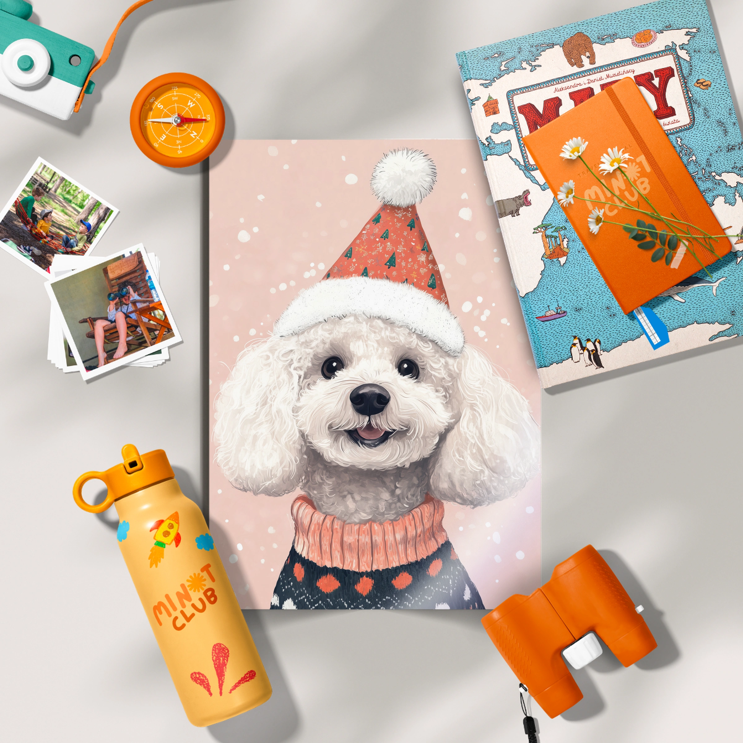 Poodle in a Santa Hat Christmas Print