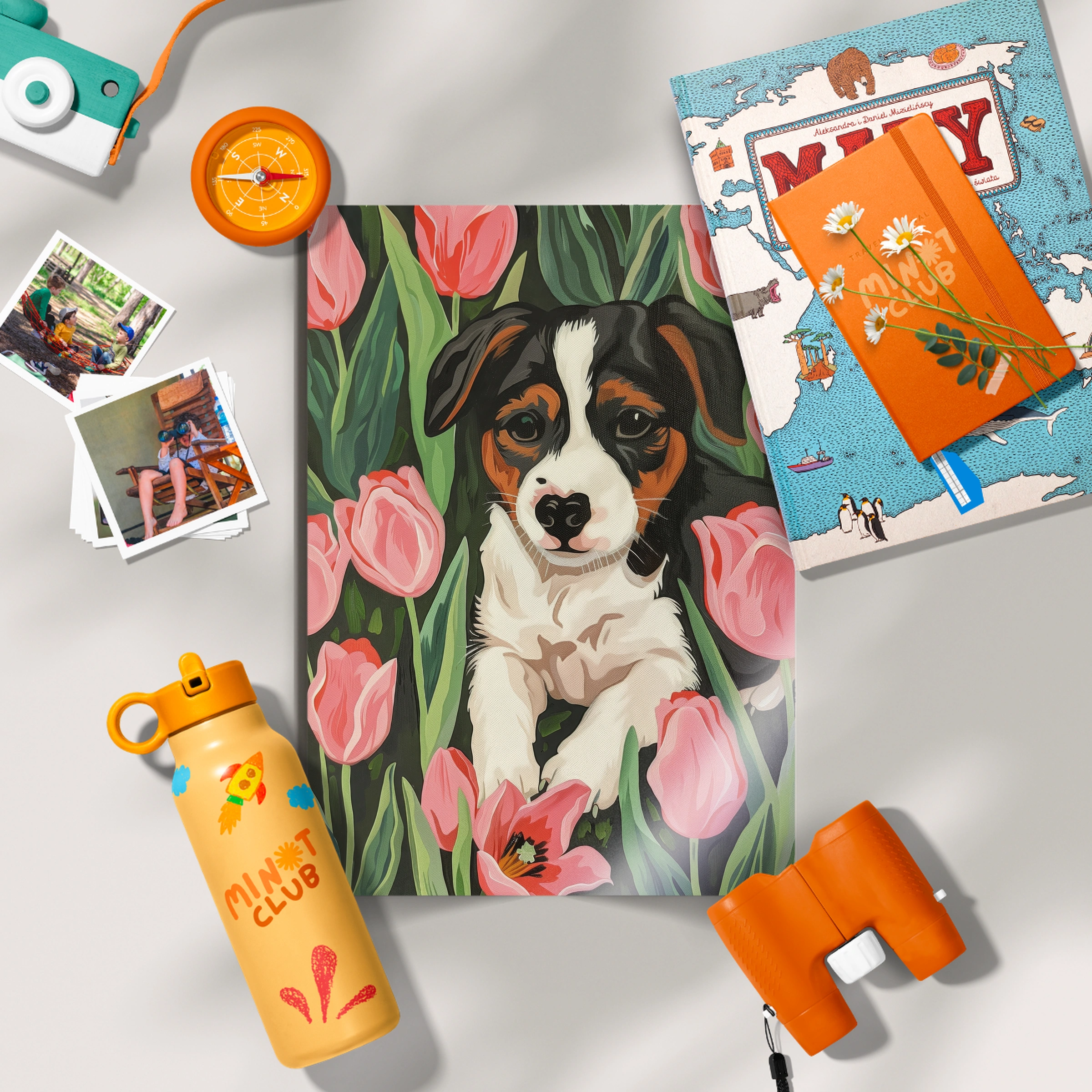 Puppy in Tulips Nursery Print