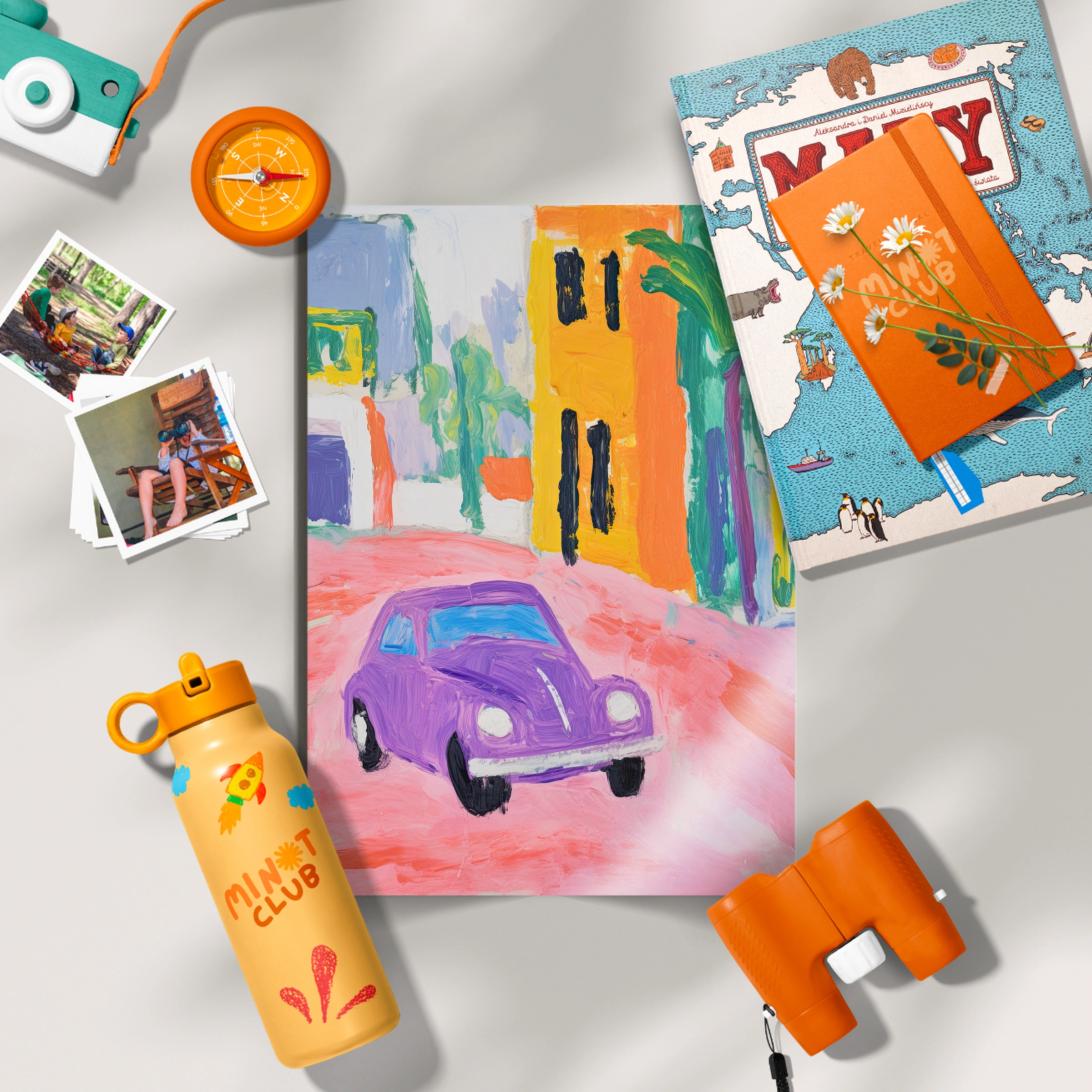 Purple Car in Town Nursery Print