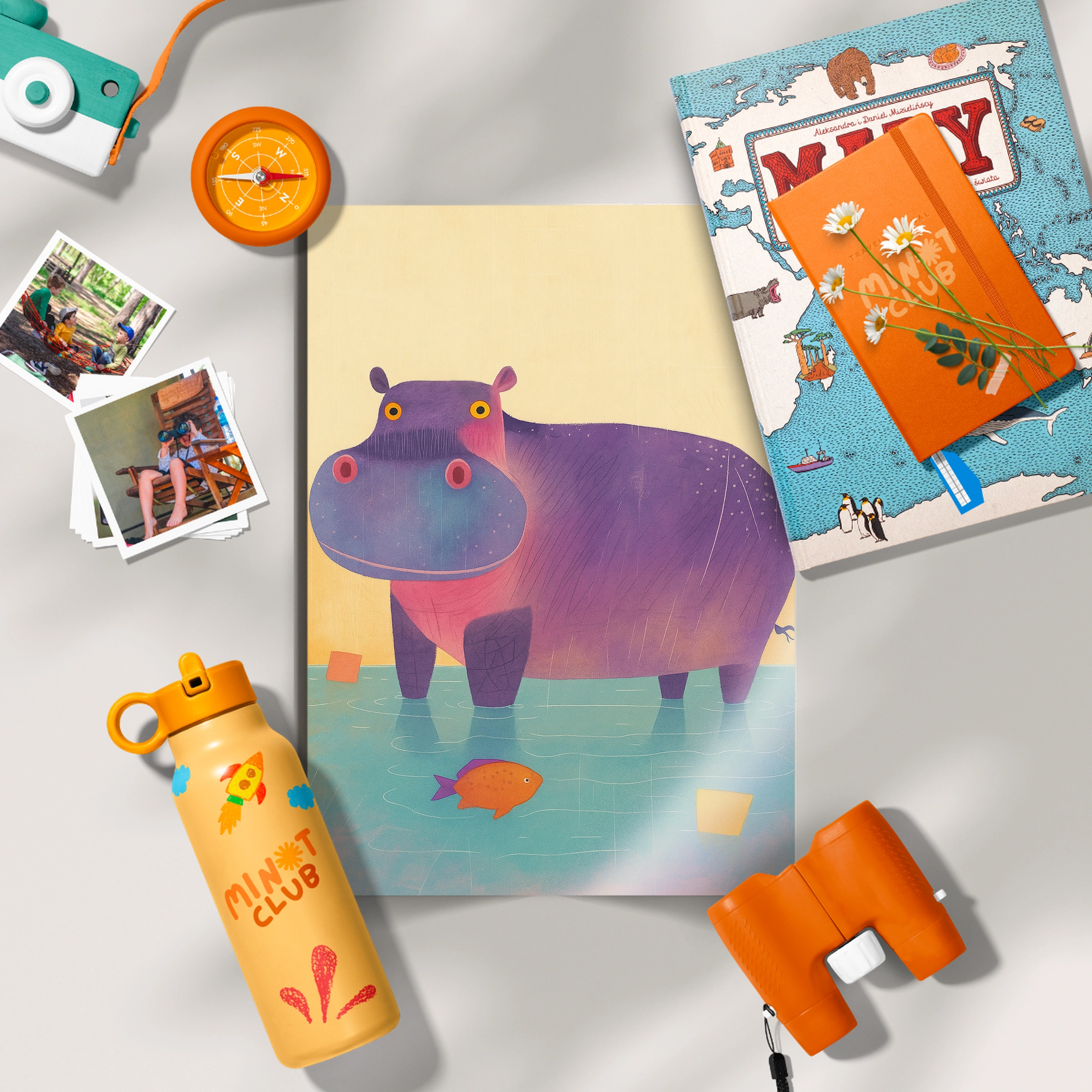 Purple Hippo Nursery Print