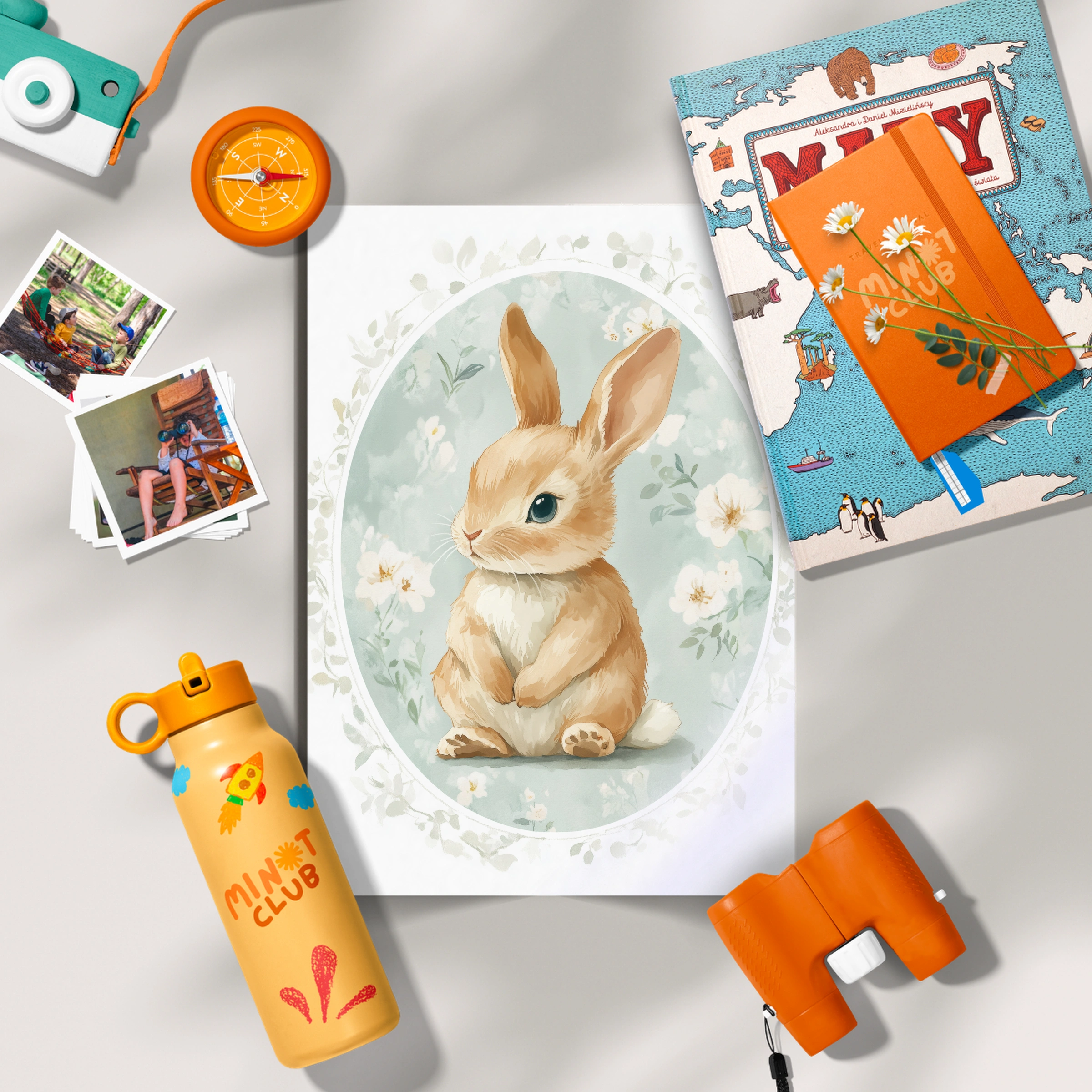 Rabbit in a Blue Oval Nursery Print