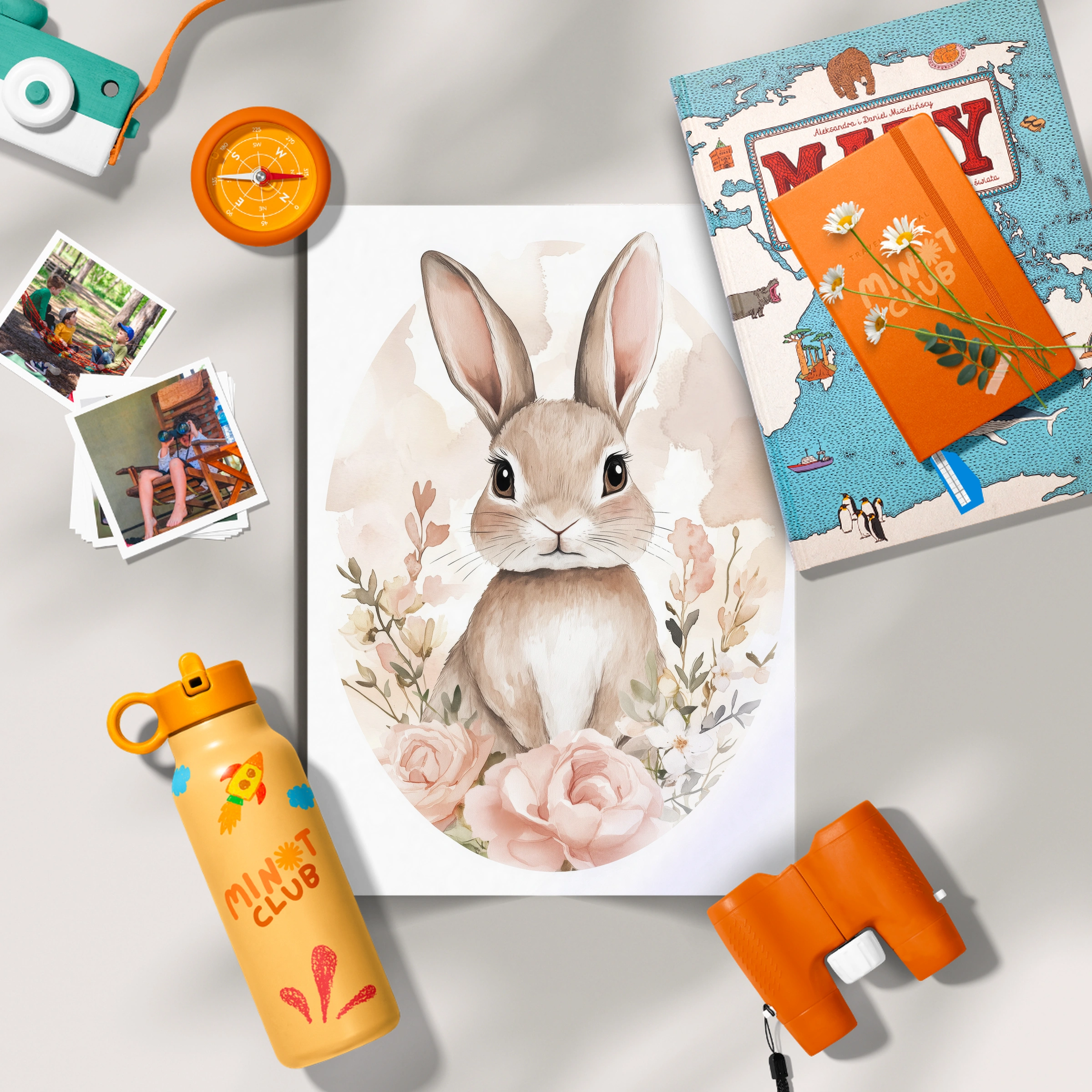 Rabbit in a Rose Frame Nursery Print