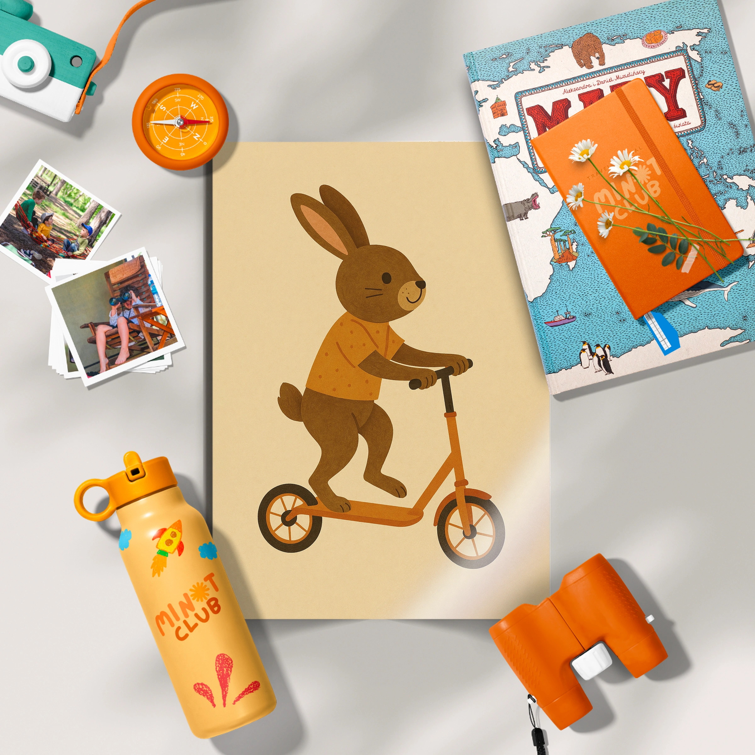 Rabbit on a Scooter Nursery Print