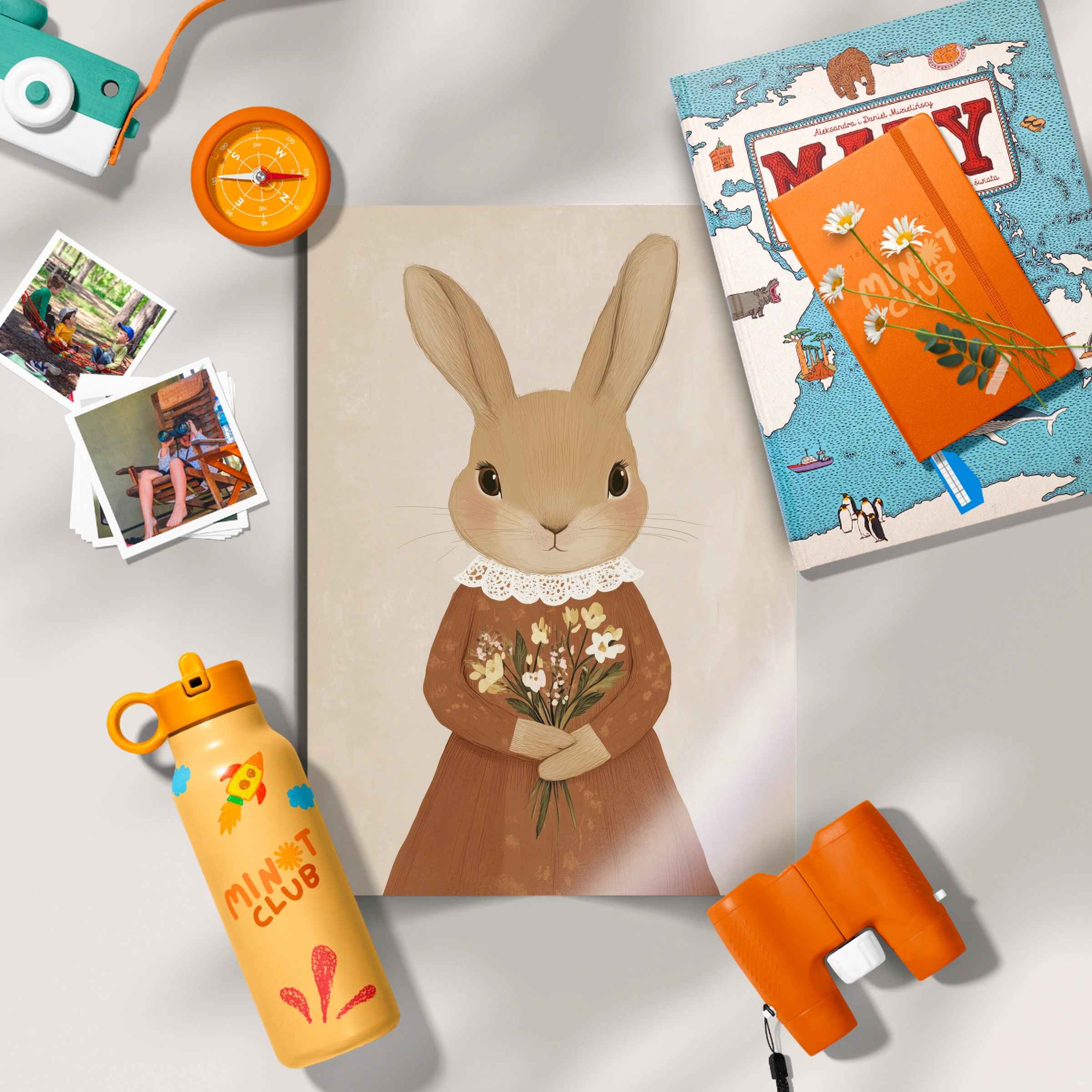 Rabbit with Flowers Nursery Print