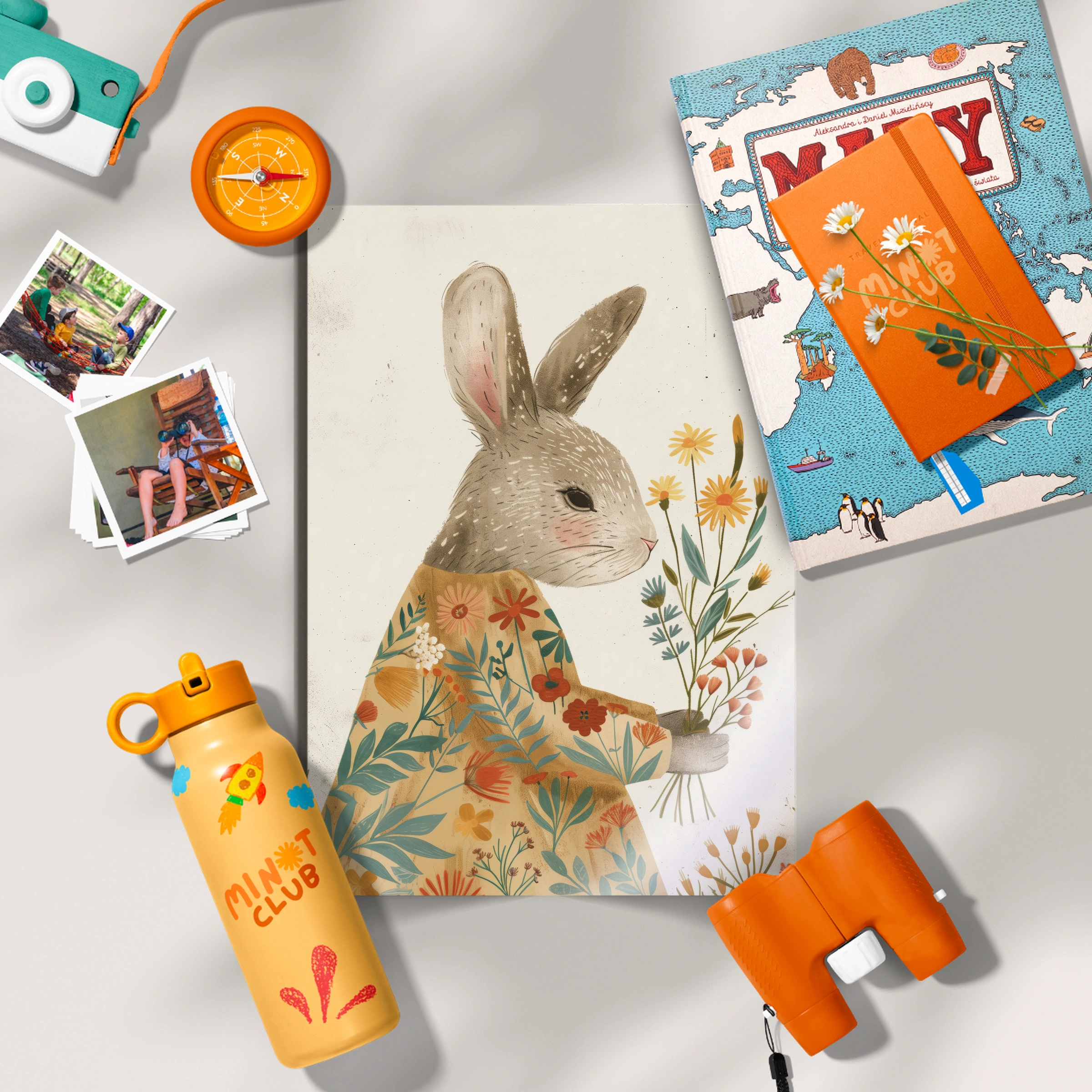 Rabbit with Wildflowers Nursery Print