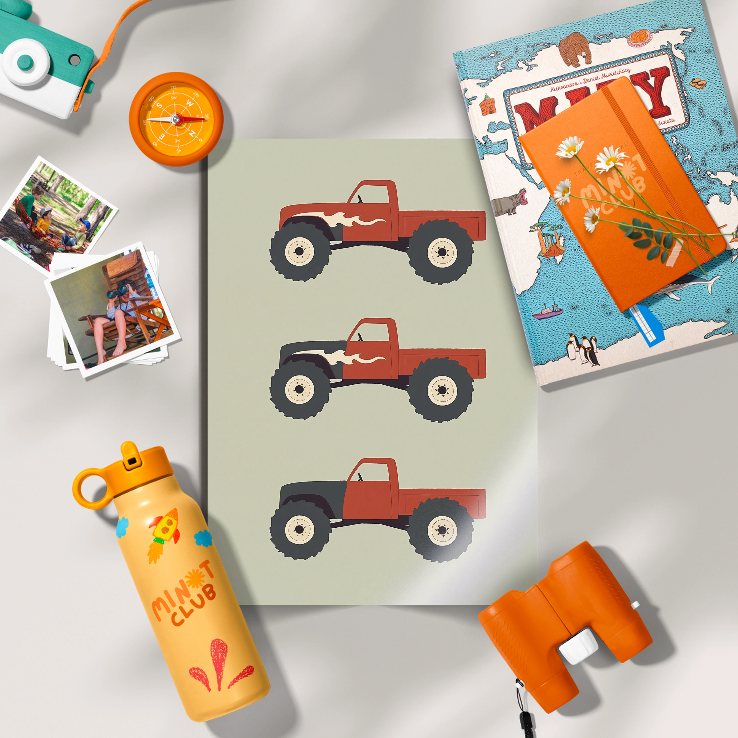 Red Monster Trucks Nursery Print
