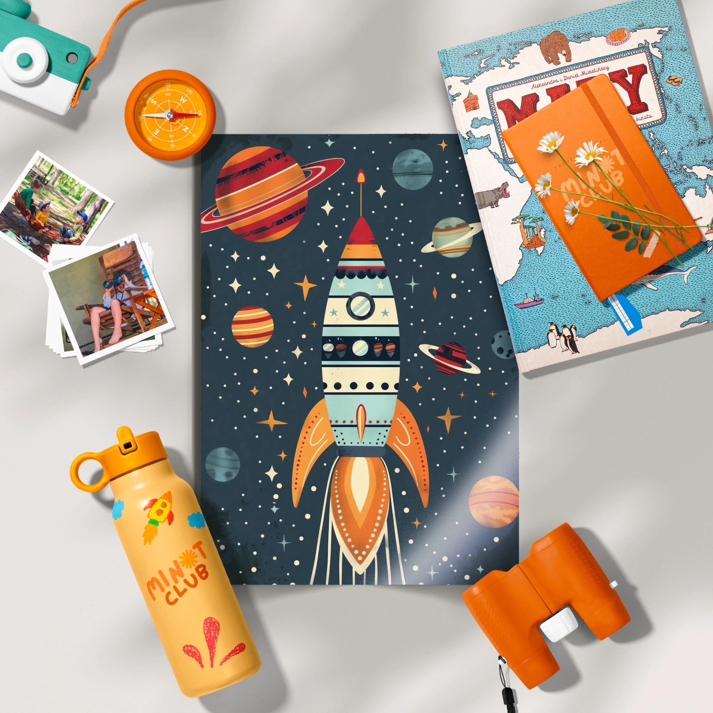 Rocket in Space Nursery Print