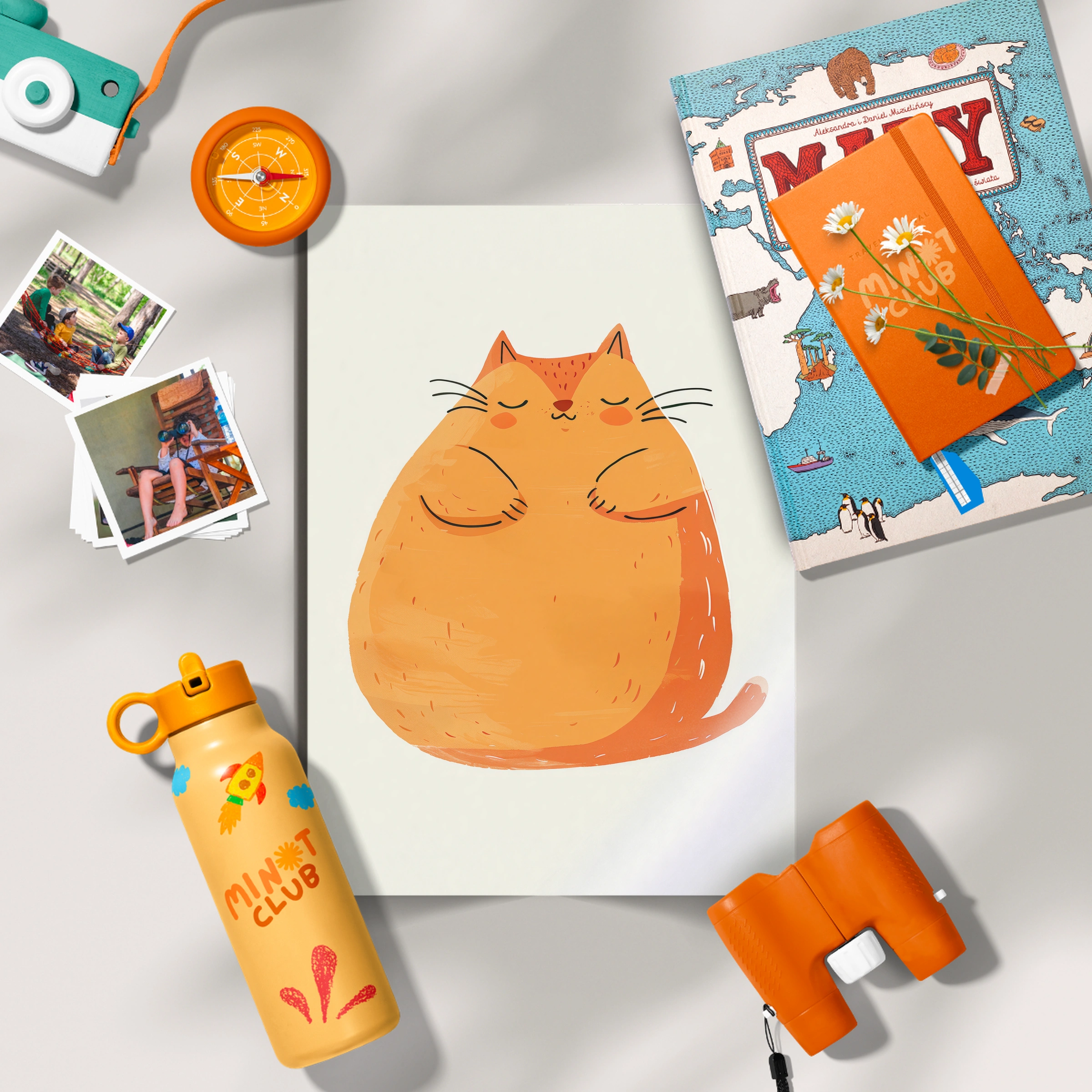 Round Orange Cat Nursery Print