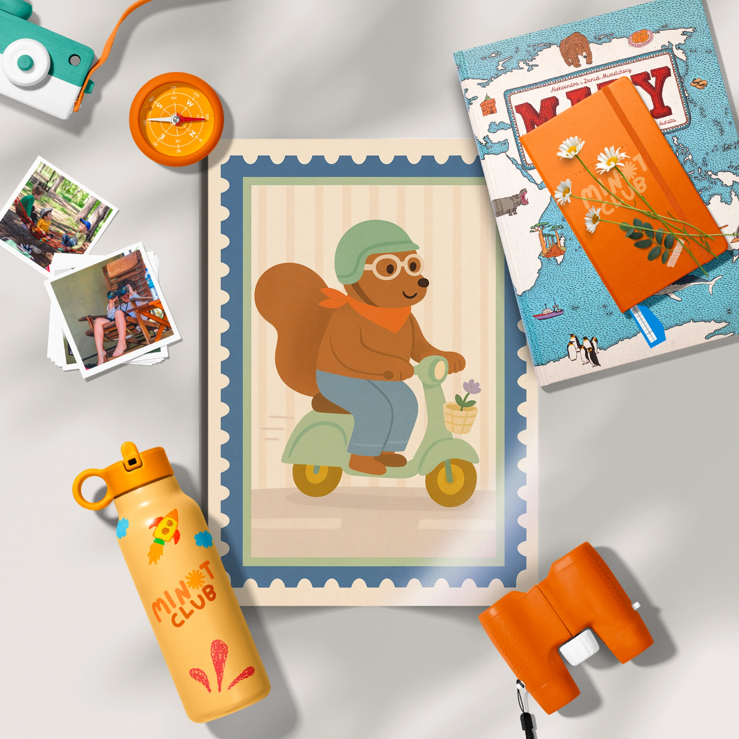 Scooter Squirrel Nursery Print - flat lay nursery decor print