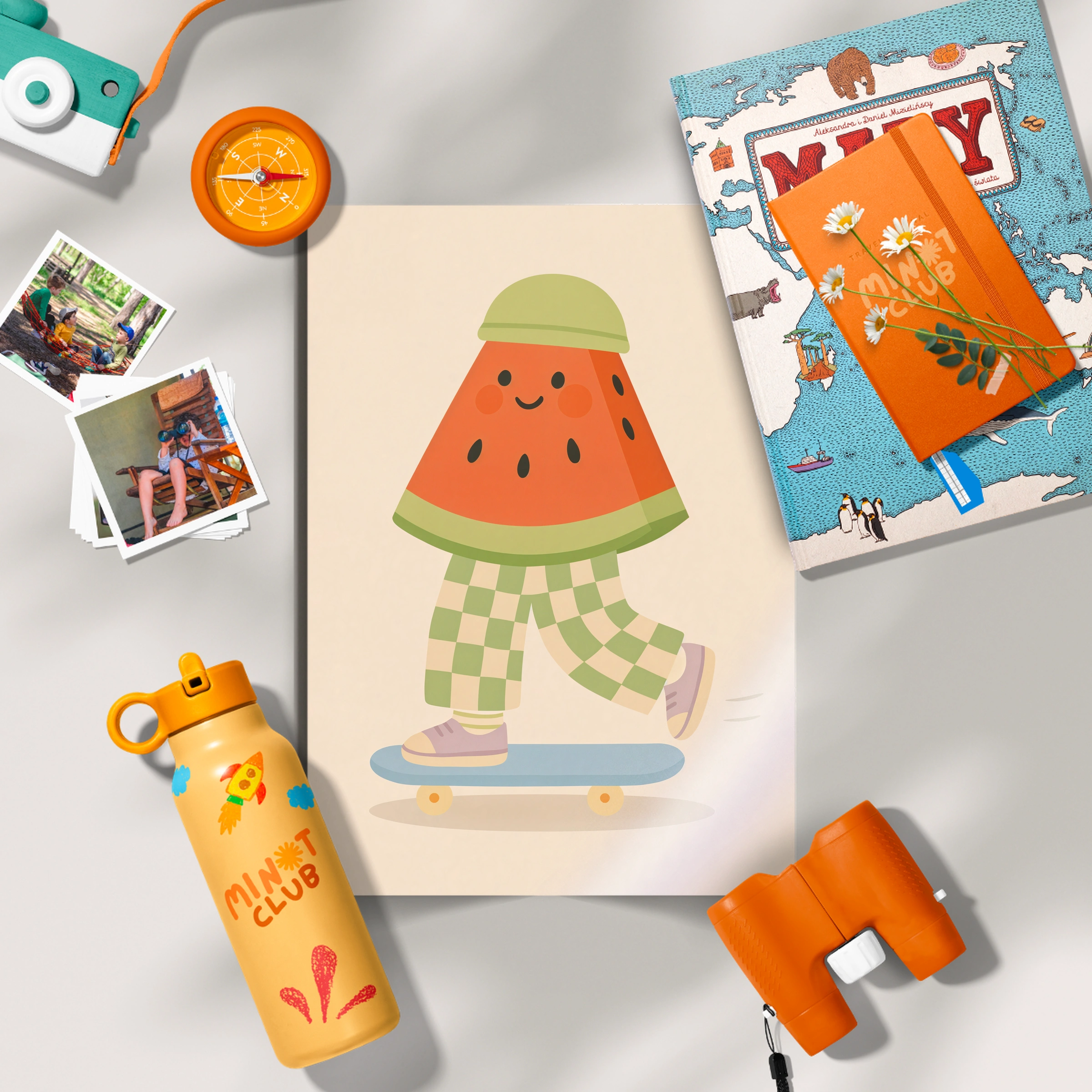 Skateboarding Watermelon Nursery Print - flat lay nursery decor print